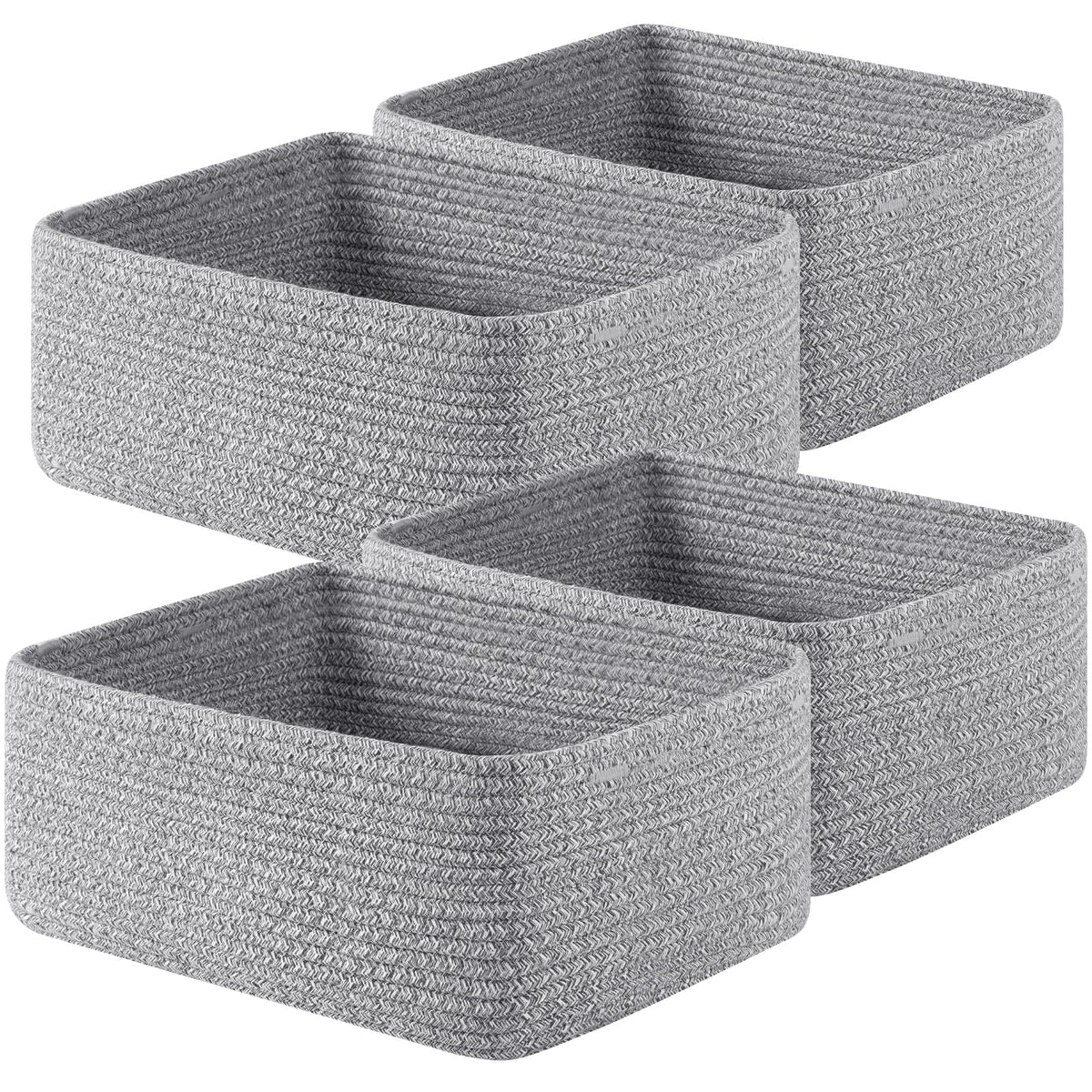OIAHOMY 4 Pack 14.17 * 11.02 * 6.3IN Storage Baskets for Organizing Shelves, Woven Rope Baskets for Organizing Books, Clothes, Decorative Basket for Living Room, Nursery, Bedroom, Gift Basket, Brown