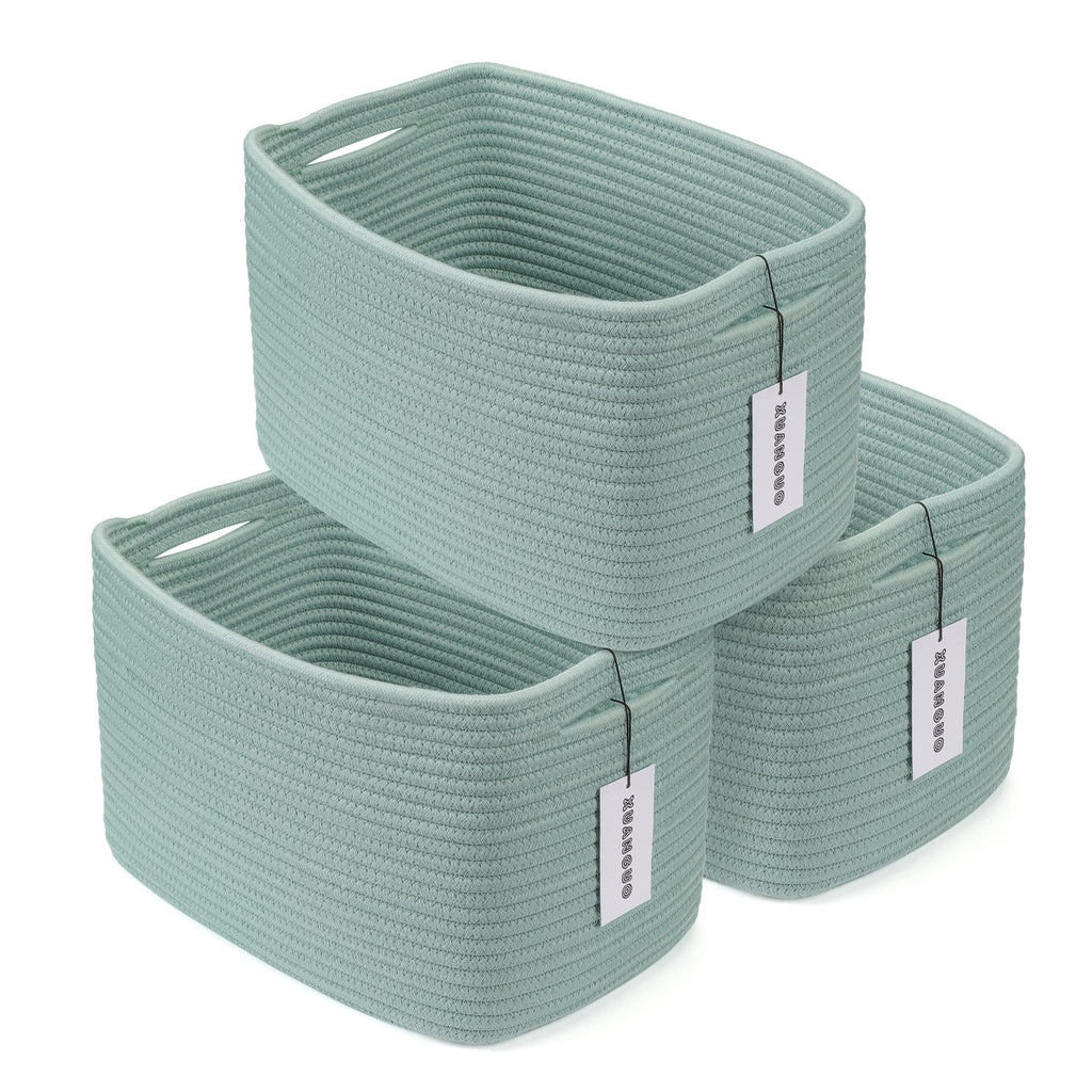XUANGUO Woven Cotton Rope Storage Baskets 15x10x9.3" 3 Pack Dark Green