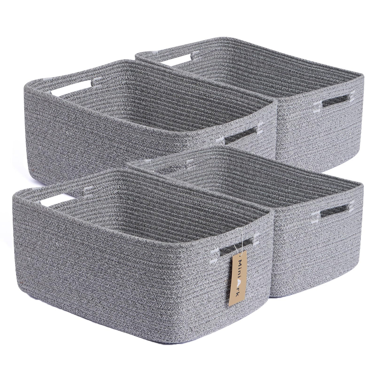 MiniArk Large Storage Baskets for Shelves, 17 x 13 x 7.5” Closet Organizers Bins for Clothes Blanket Towels, Baby Nursery, Toy Baskets Box, Woven Rope Baskets, 2 Packs Gradient Brown