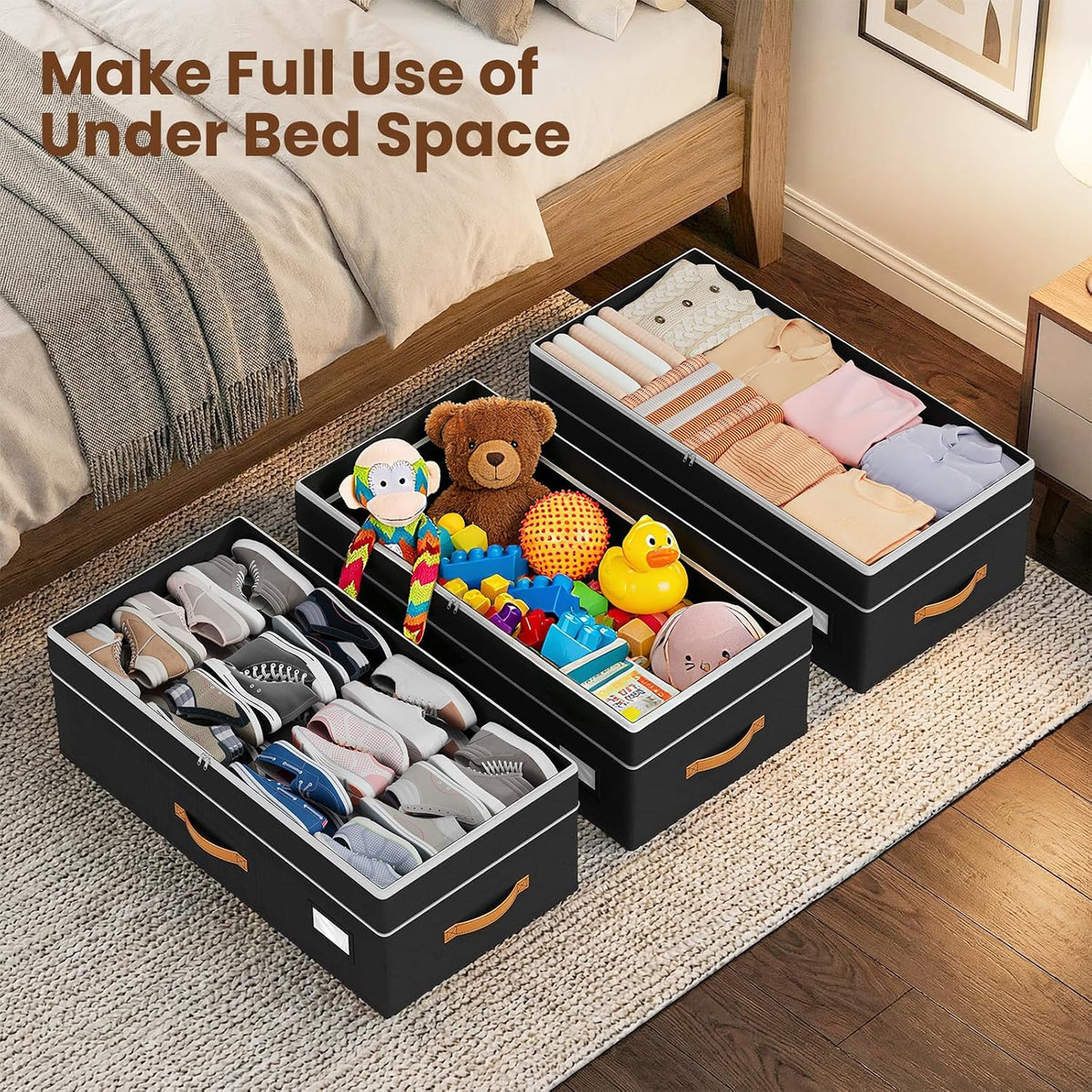 Budding Joy 80L 2 Pack Adjustable Under Bed Storage with Wheels