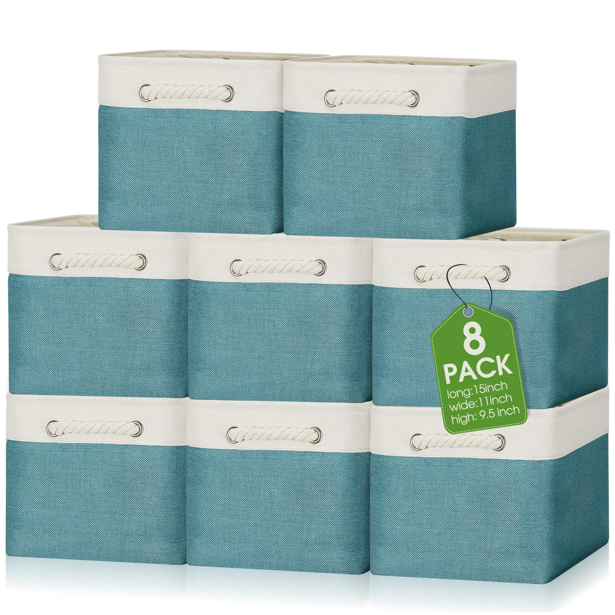 meekoo 8 Pack Fabric Storage Bins Baskets, 15 x 11 x 9.5 in, Gray White
