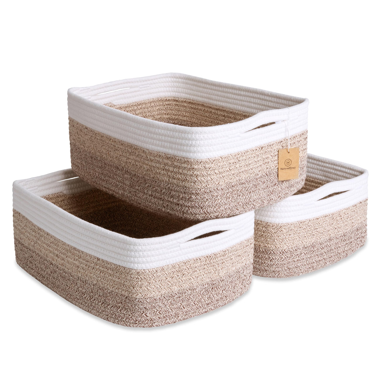 Woven Rope Baskets for Organizing, 3 Pack, 15.5 x 11 x 5.5" Storage Bins
