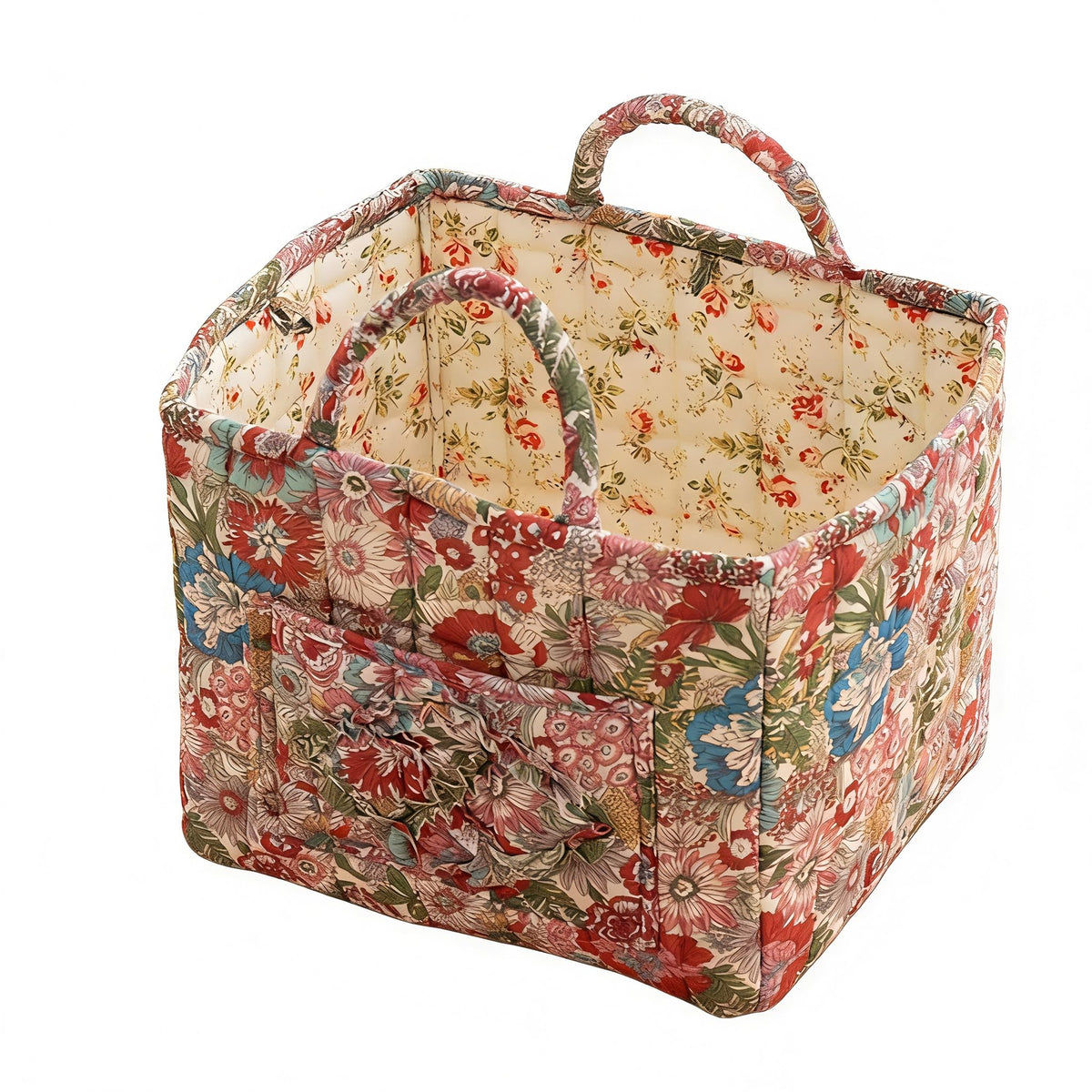 Quilted Laundry Basket with Handles - Multi-Purpose Fabric Storage Basket，Boho Fabric Storage Baskets with Handles for Car, Home & Nursery - Collapsible Square Organizer (Purple)