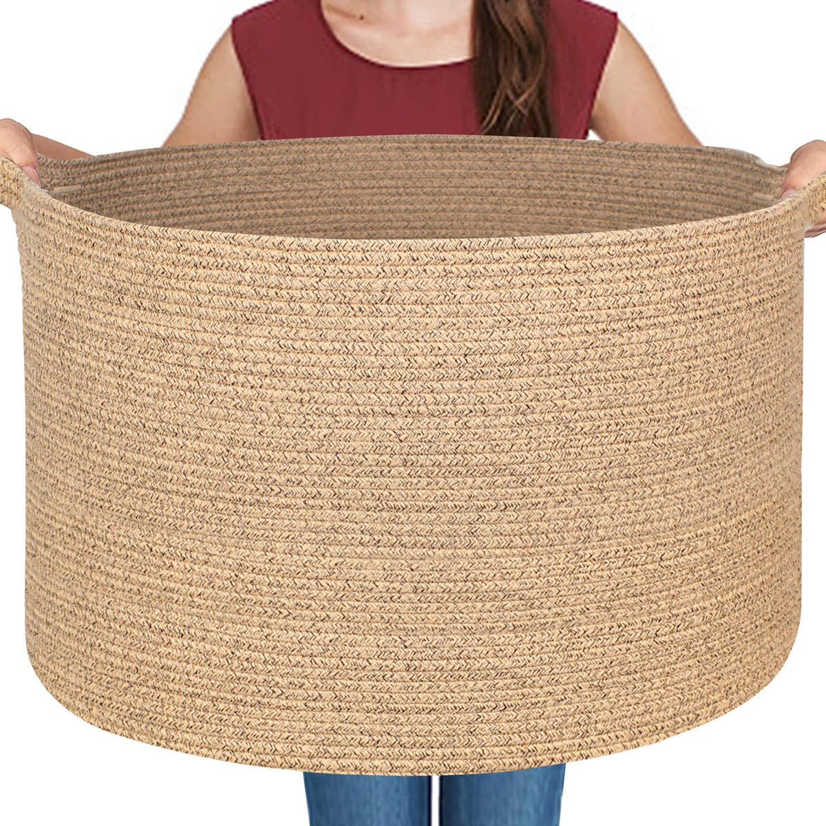 MEGASKET Large Black Blanket Basket, 22" X 22" X 14" Woven Rope Bin for Storage, Kids Dog Toy Storage Box Organizer Bins, Blanket Holder for Living Room, Decorative Wicker Basket for Organizing