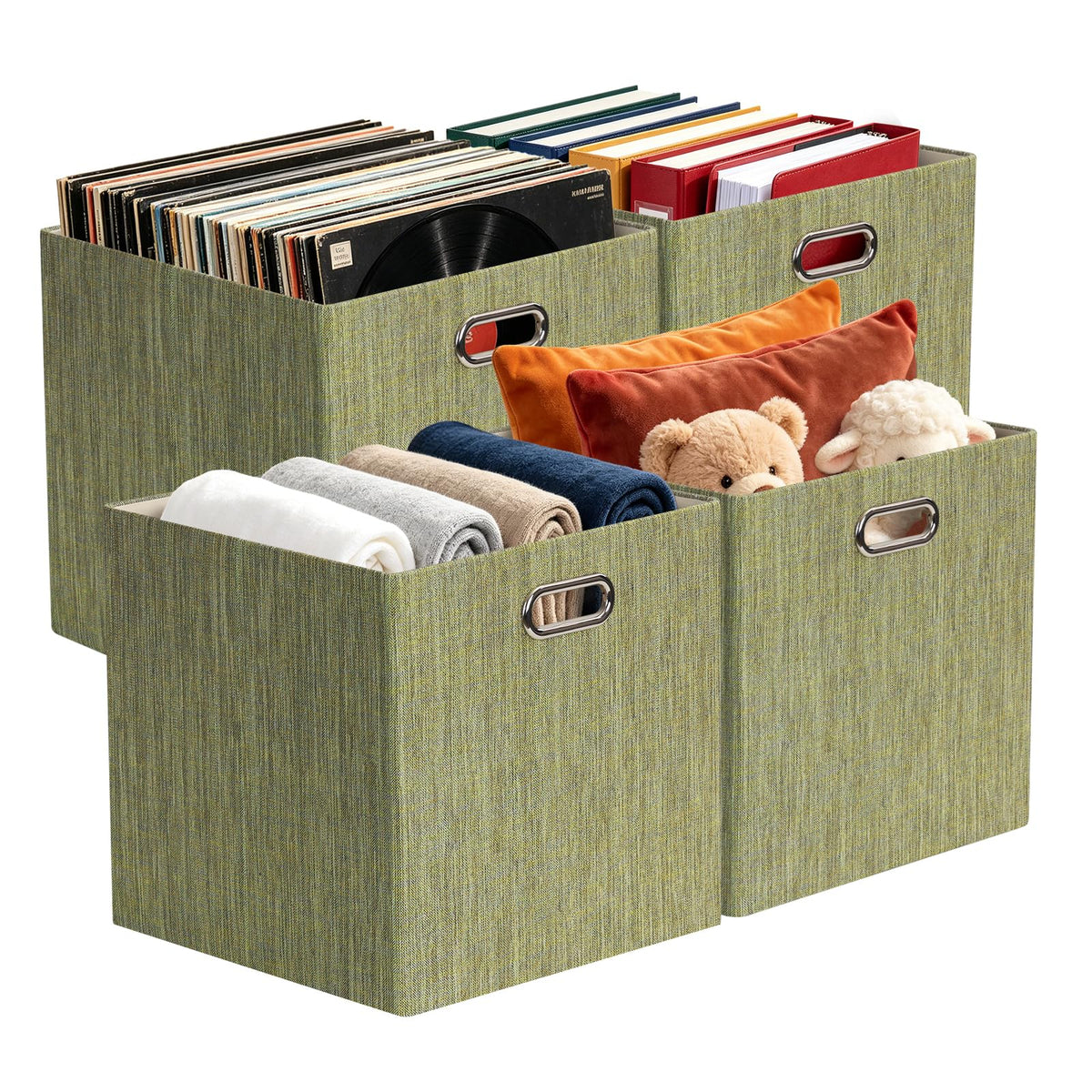 Posprica 3X Thicker Fabric Storage Cubes 13 inch Collapsible Storage Bins for Organization, Cubby Storage Baskets for Organizing Shelf Cabinet Bookcase Boxes, Set of 4, Coffee