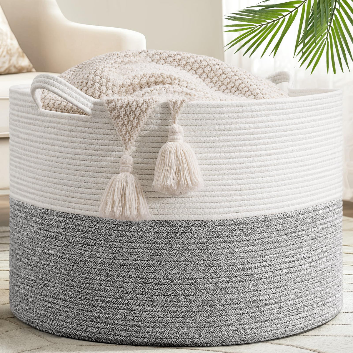 Goodpick Woven Rope Basket for Blankets Fit Nursery & Living Room, 45L