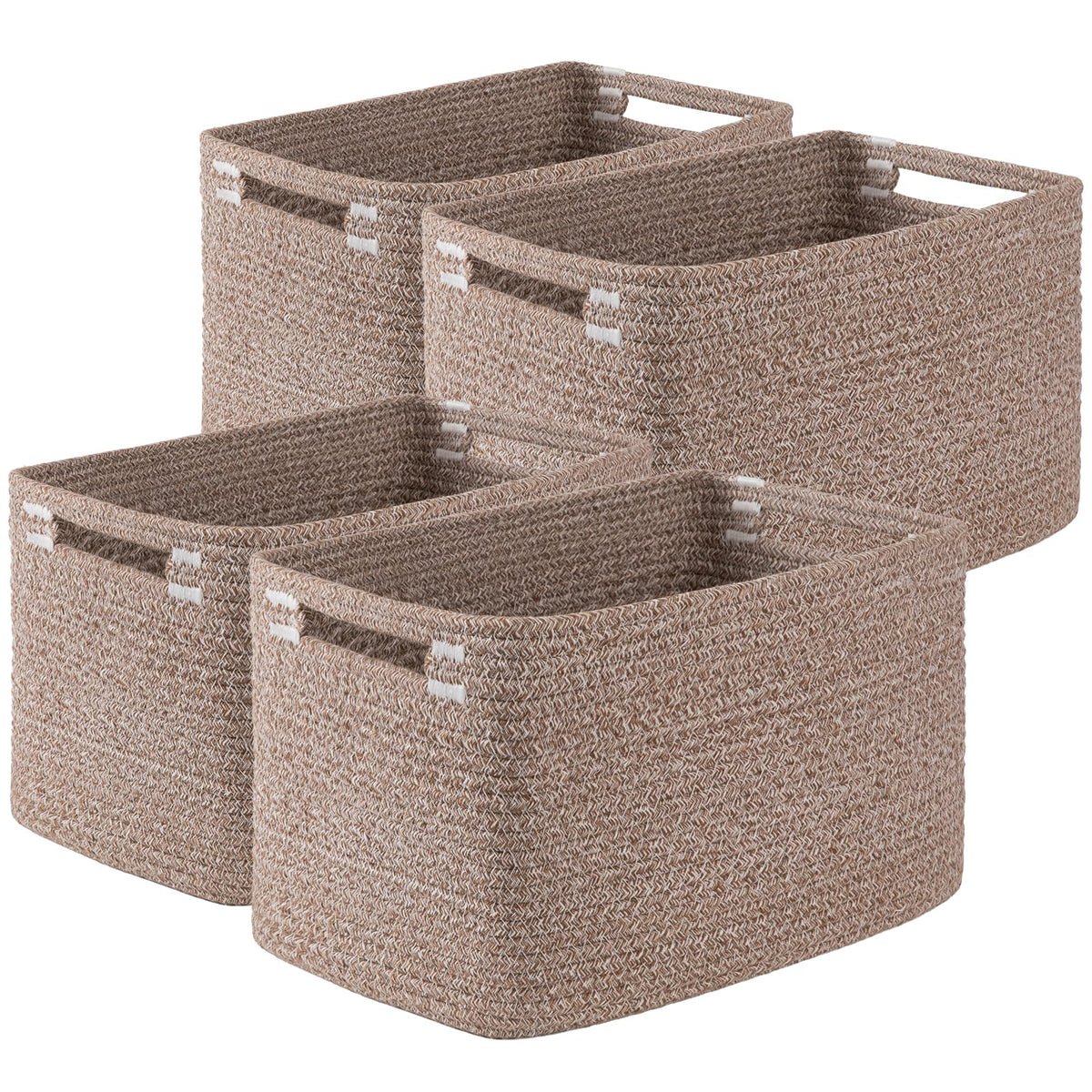 OIASKET 4Packs Natural Cotton Rope Storage Baskets for Organizing Toys, Clothes, Towels & Books, Soft Versatile Organizers for Shelves, Home Decorative Bins, 13''Lx9''Wx7.8''H, Brown