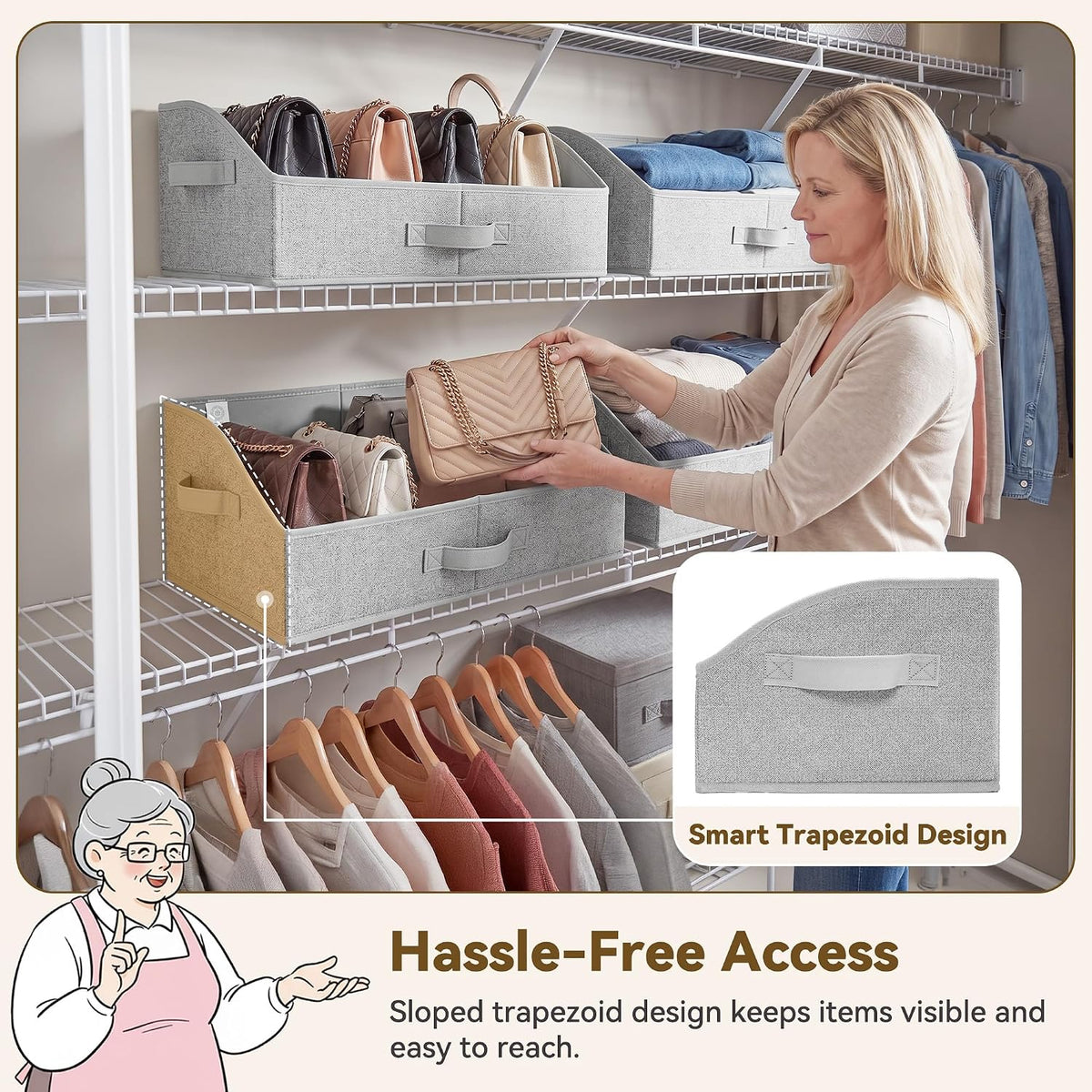 GRANNY SAYS Purse Organizer for Closet, Large, Gray, 3-Pack