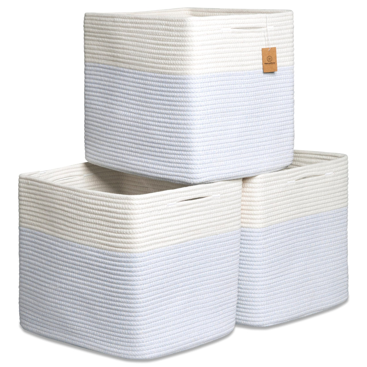 NaturalCozy 13x15x13 Kallax Storage Cubes Bins, 3 Pack | Cotton Rope Cube Storage Bin Woven Baskets for Organizing | Kallax Insert Storage Baskets for Shelves Organizer, Kids Toy, Closet Baby Nursery