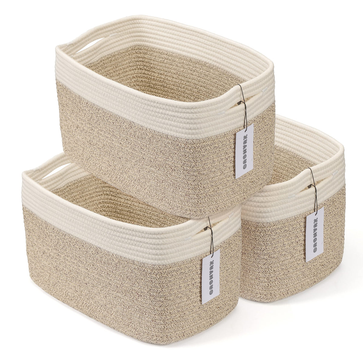 XUANGUO Woven Cotton Rope Storage Baskets 15x10x9.3" 3 Pack Dark Green