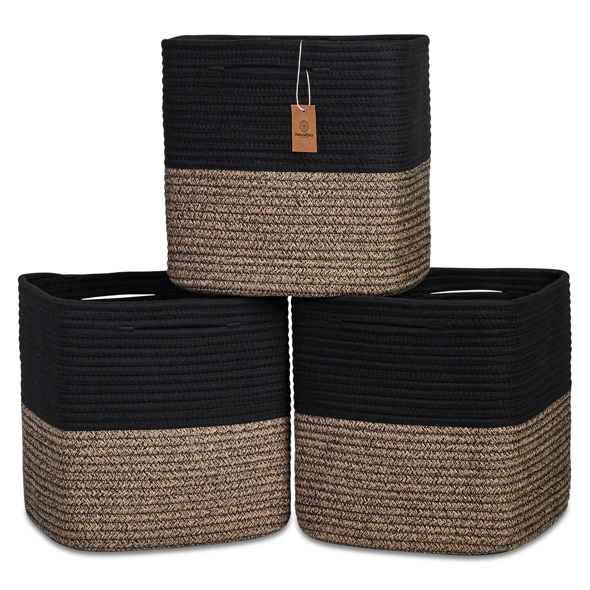 NaturalCozy 13x15x13 Kallax Storage Cubes Bins, 3 Pack | Cotton Rope Cube Storage Bin Woven Baskets for Organizing | Kallax Insert Storage Baskets for Shelves Organizer, Kids Toy, Closet Baby Nursery