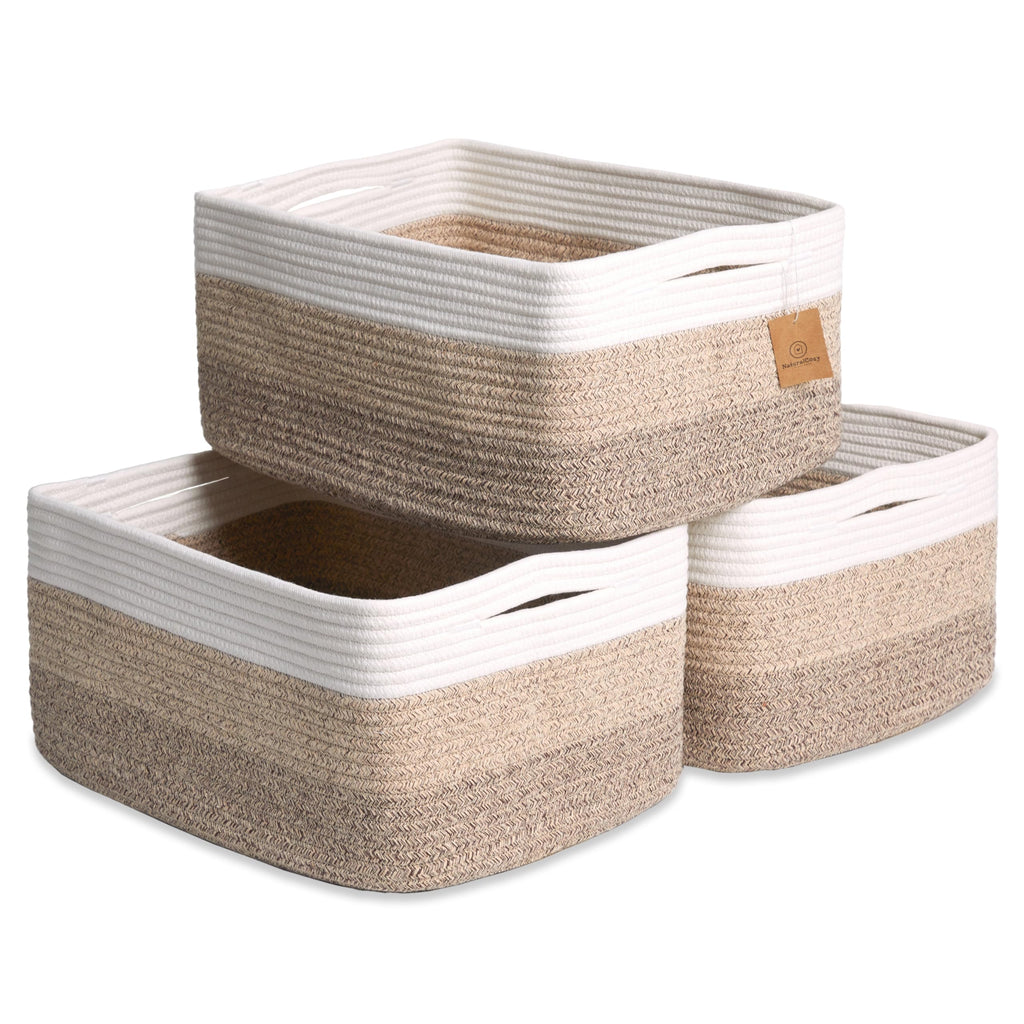 NaturalCozy Storage Baskets 16.8”x13”x7.6” Cotton Rope Woven Baskets for Organizing 3-Pack | Toy Storage Bins | Basket for Shelves, Laundry, Blanket, Clothes, Closet, Kitchen, Bathroom, Gifts