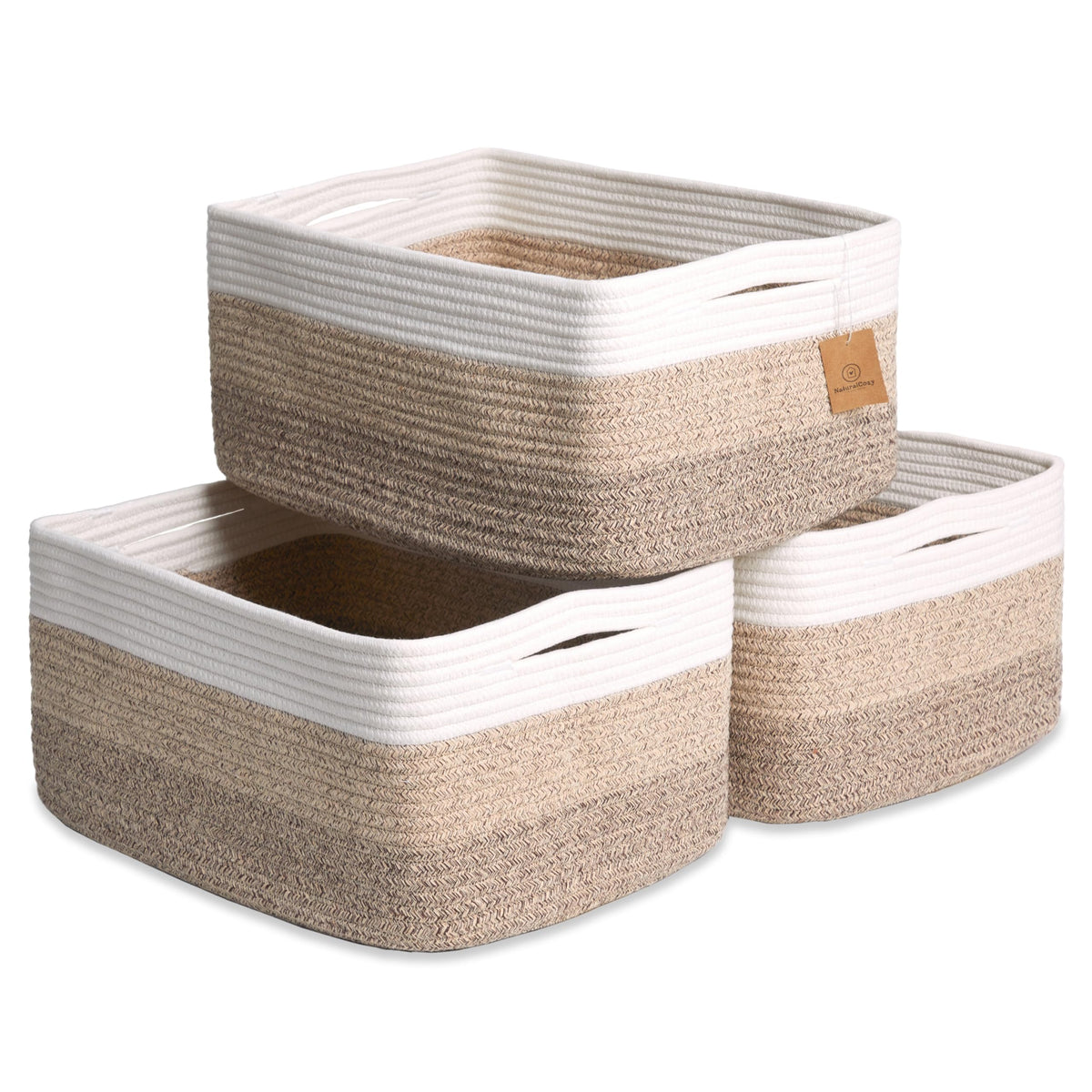 NaturalCozy Storage Baskets 16.8”x13”x7.6” Cotton Rope Woven Baskets for Organizing 3-Pack | Toy Storage Bins | Basket for Shelves, Laundry, Blanket, Clothes, Closet, Kitchen, Bathroom, Gifts