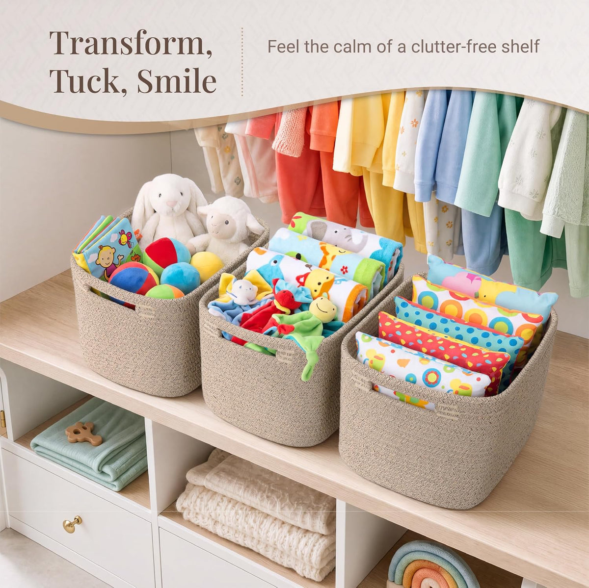 5 Pack Storage Baskets for Organizing, 13.7"×9.8"×7.8 ", natural
