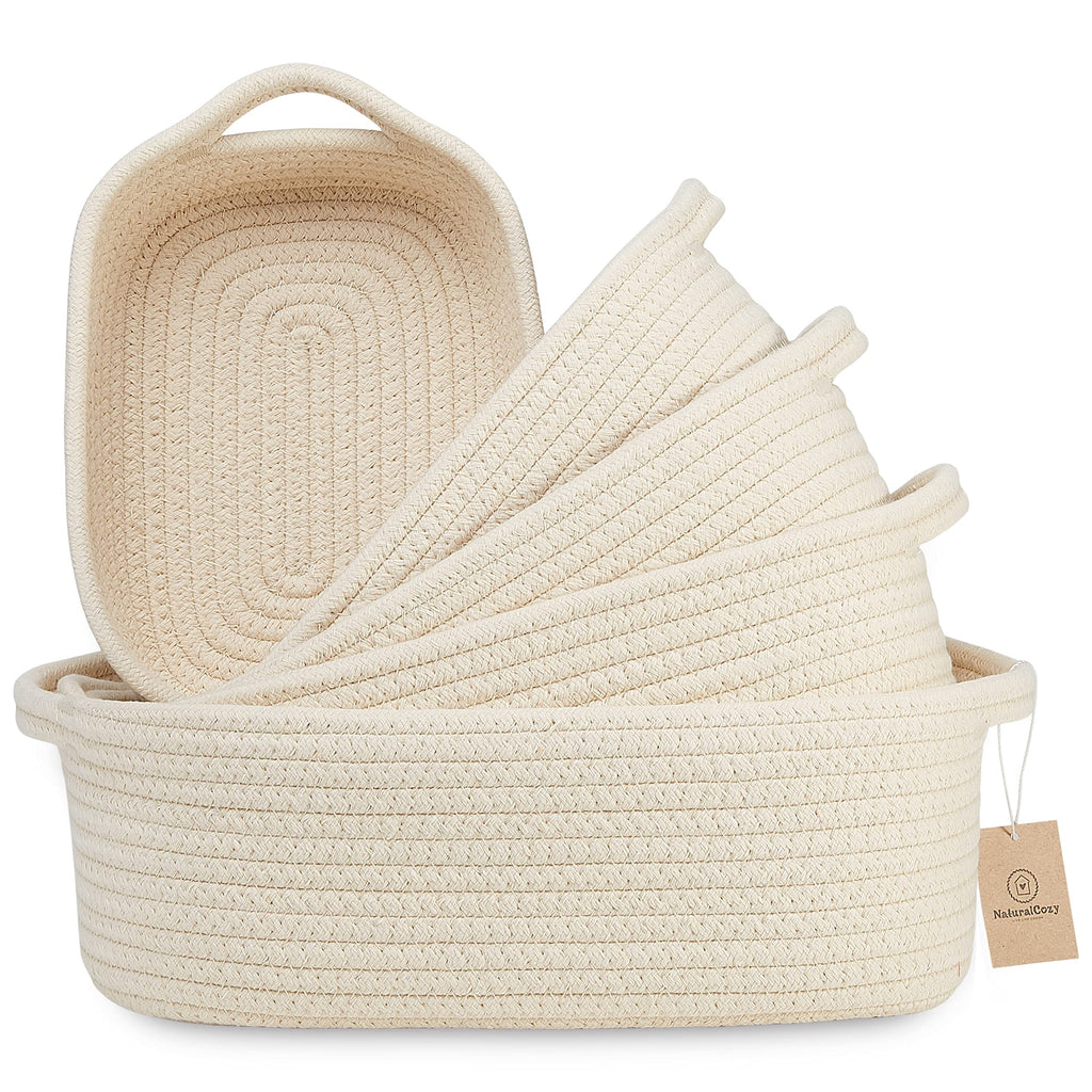 NaturalCozy 5-Piece Rectangle Storage Basket Set- Natural Cotton Rope Woven for Organizing! Small Basket for Montessori, Baby Nursery, Dog Toy Baskets, Cat Toy Box, Bathroom Organization Bin