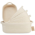 NaturalCozy 5-Piece Rectangle Storage Basket Set- Natural Cotton Rope Woven for Organizing! Small Basket for Montessori, Baby Nursery, Dog Toy Baskets, Cat Toy Box, Bathroom Organization Bin