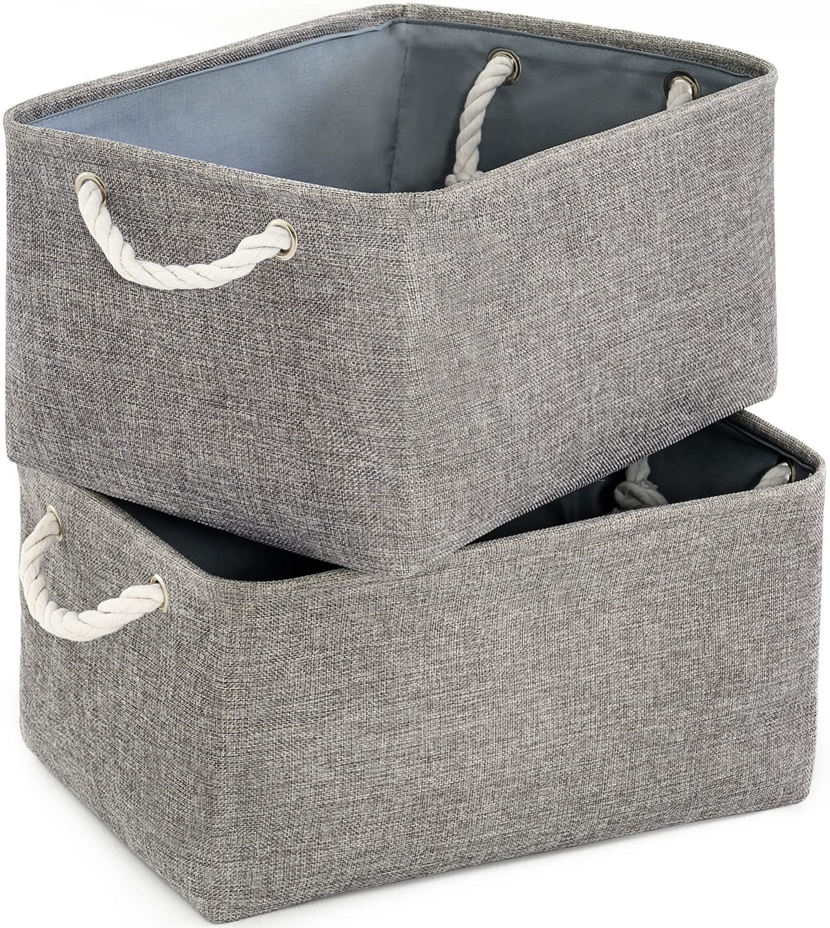 TheWarmHome Storage Basket for Organizing - Medium 3 Pack 14x10x7 inch Fabric Storage Cubes for Shelves with Rope, Collapsible Storage Bin for Organizer Closet Cloth Gift Toy (White & Jean Blue)