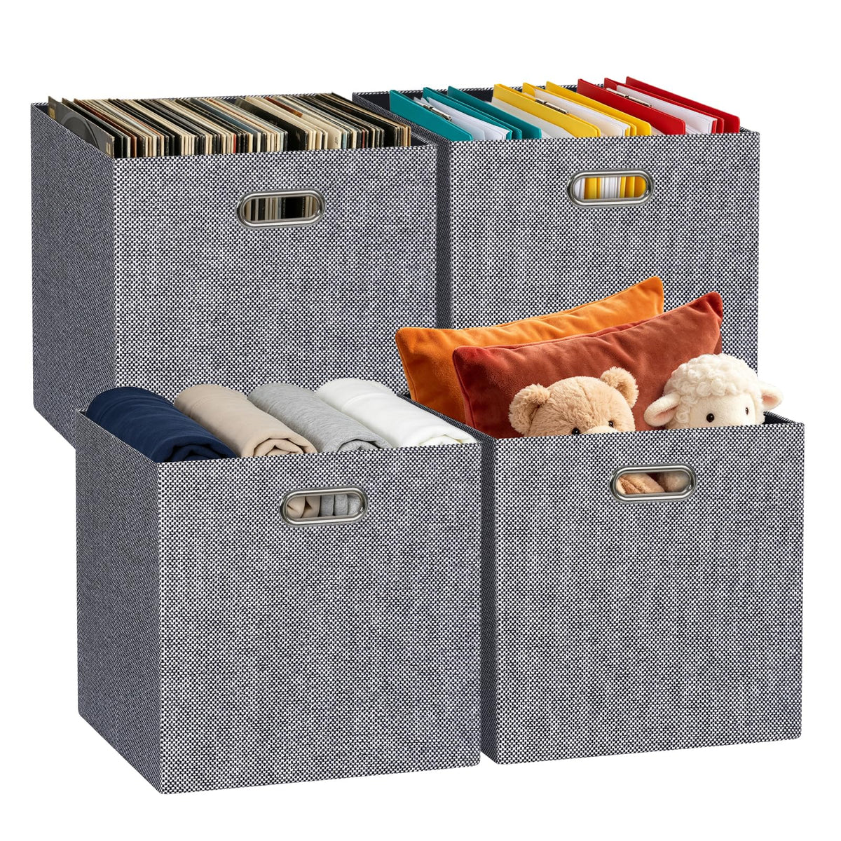 Posprica 3X Thicker Fabric Storage Cubes 13 inch Collapsible Storage Bins for Organization, Cubby Storage Baskets for Organizing Shelf Cabinet Bookcase Boxes, Set of 4, Coffee