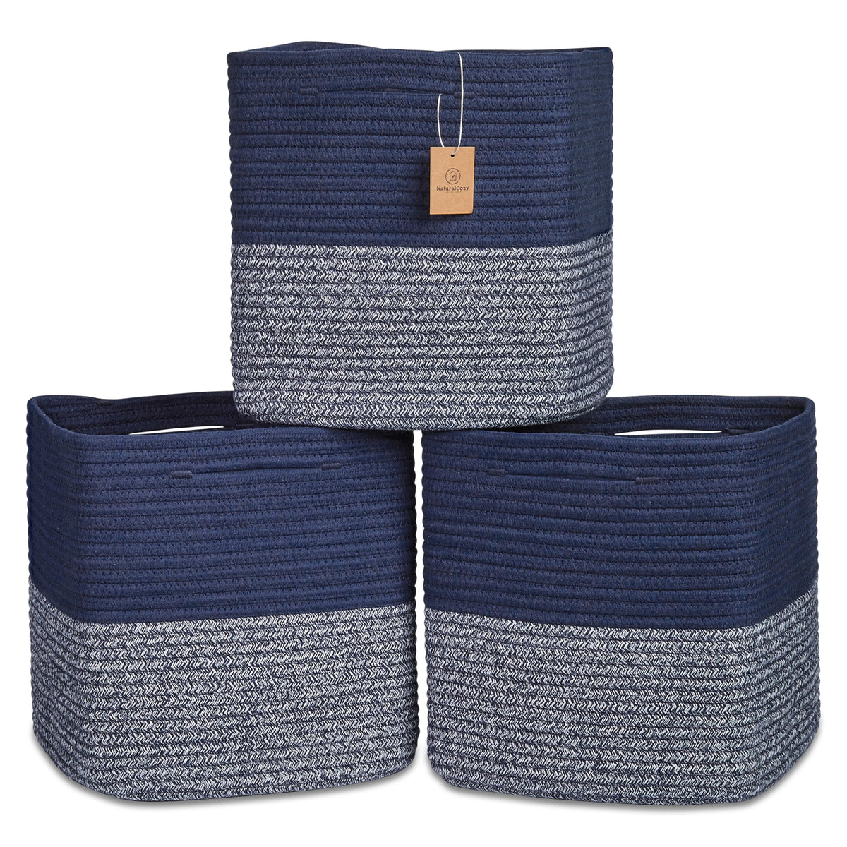 NaturalCozy 13x15x13 Kallax Storage Cubes Bins, 3 Pack | Cotton Rope Cube Storage Bin Woven Baskets for Organizing | Kallax Insert Storage Baskets for Shelves Organizer, Kids Toy, Closet Baby Nursery