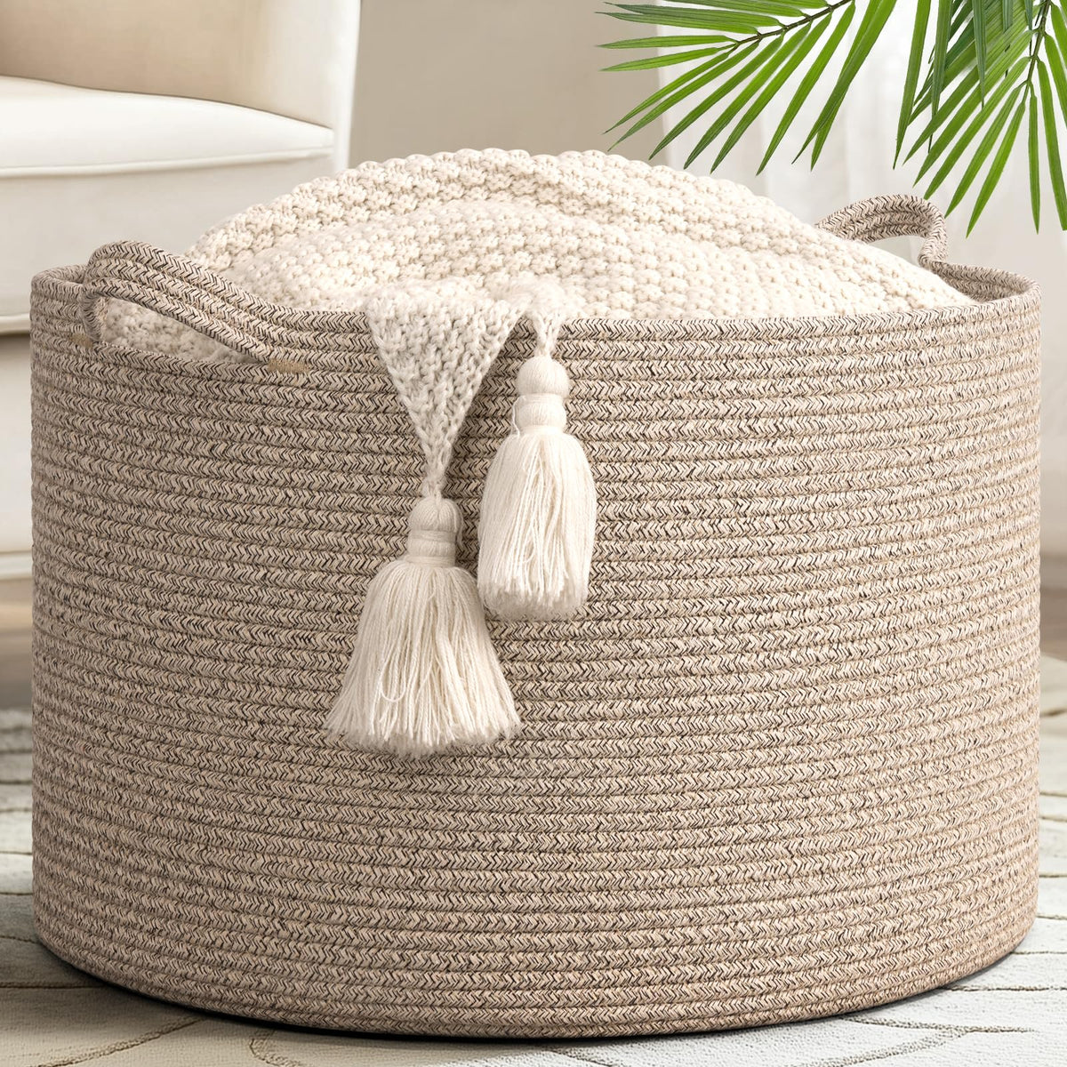 Goodpick Woven Rope Basket for Blankets Fit Nursery & Living Room, 45L