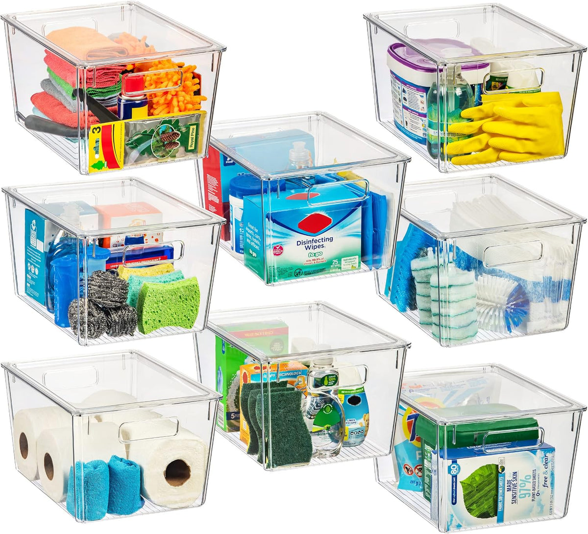 ClearSpace Storage Bin with Lid, Pantry & Desk Organizer, XL, 8 Pack