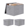 WUIKE Storage Bins with Lids, Decorative Boxes, Ash Gray, Large, 3-Pack