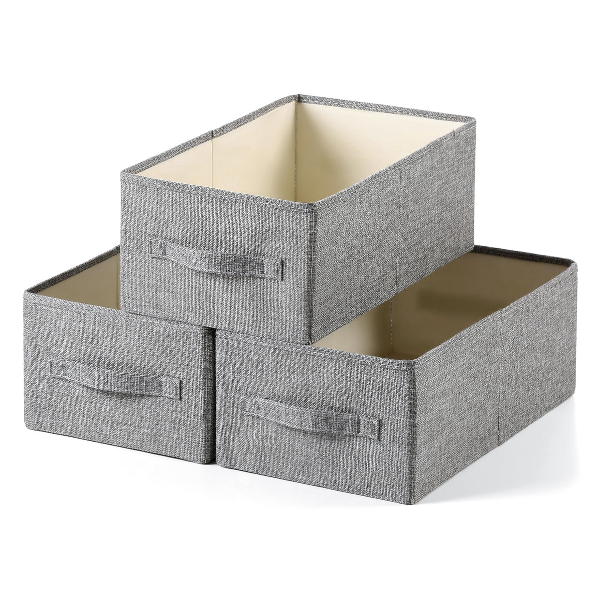 Linen Folding Storage Bins, 3 Pack Large Storage Baskets, Washable, Clothing Storage Bins with Handle, Closet Organizer for Storage Sweater,Sheets(dark grey, 18½"x11 x8½)