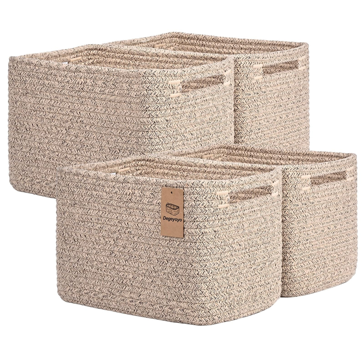 Storage Baskets for Organizing, 4 Pack Baskets for Shelves, Decorative Storage Bins for Shelves, Cotton Rope Storage Basket with Handles, Woven Basket for Storage, 13''Lx8.7''Wx7.9''H, White & Brown