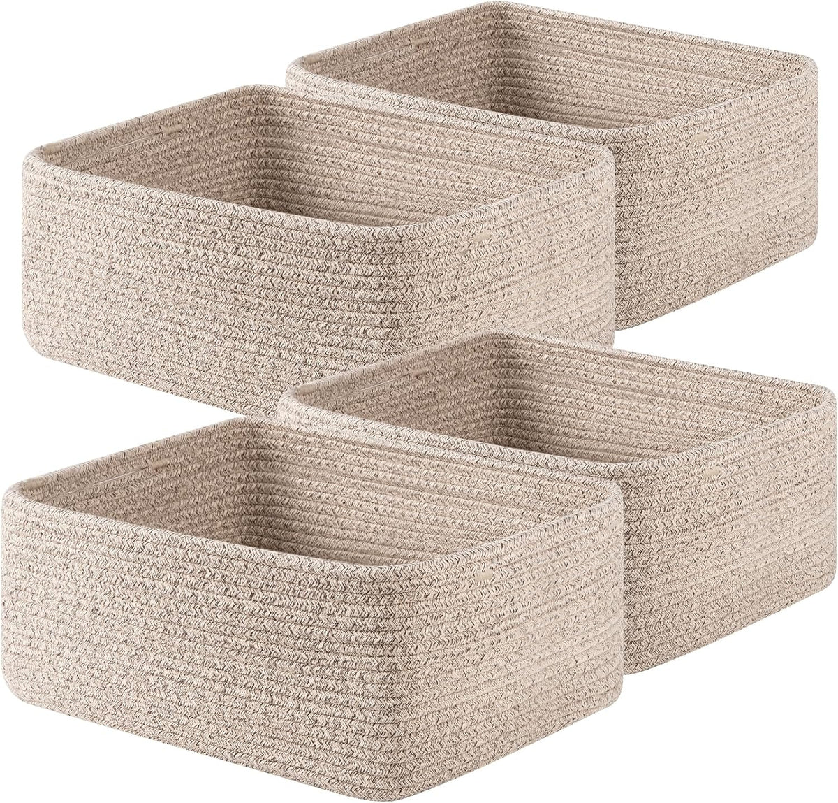 OIAHOMY 4 Pack 14.17 * 11.02 * 6.3IN Storage Baskets for Organizing Shelves, Woven Rope Baskets for Organizing Books, Clothes, Decorative Basket for Living Room, Nursery, Bedroom, Gift Basket, Brown