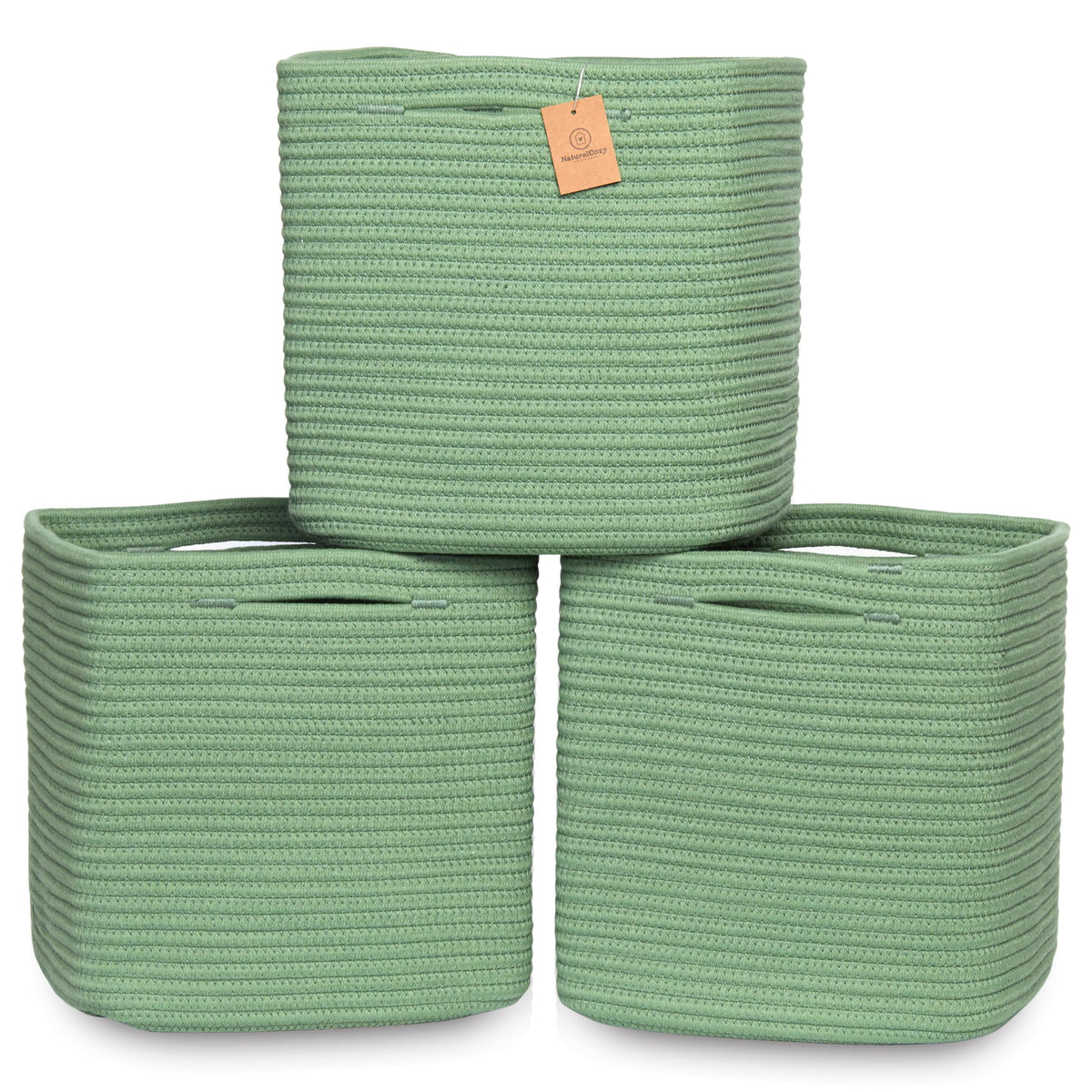 NaturalCozy 13x15x13 Kallax Storage Cubes Bins, 3 Pack | Cotton Rope Cube Storage Bin Woven Baskets for Organizing | Kallax Insert Storage Baskets for Shelves Organizer, Kids Toy, Closet Baby Nursery