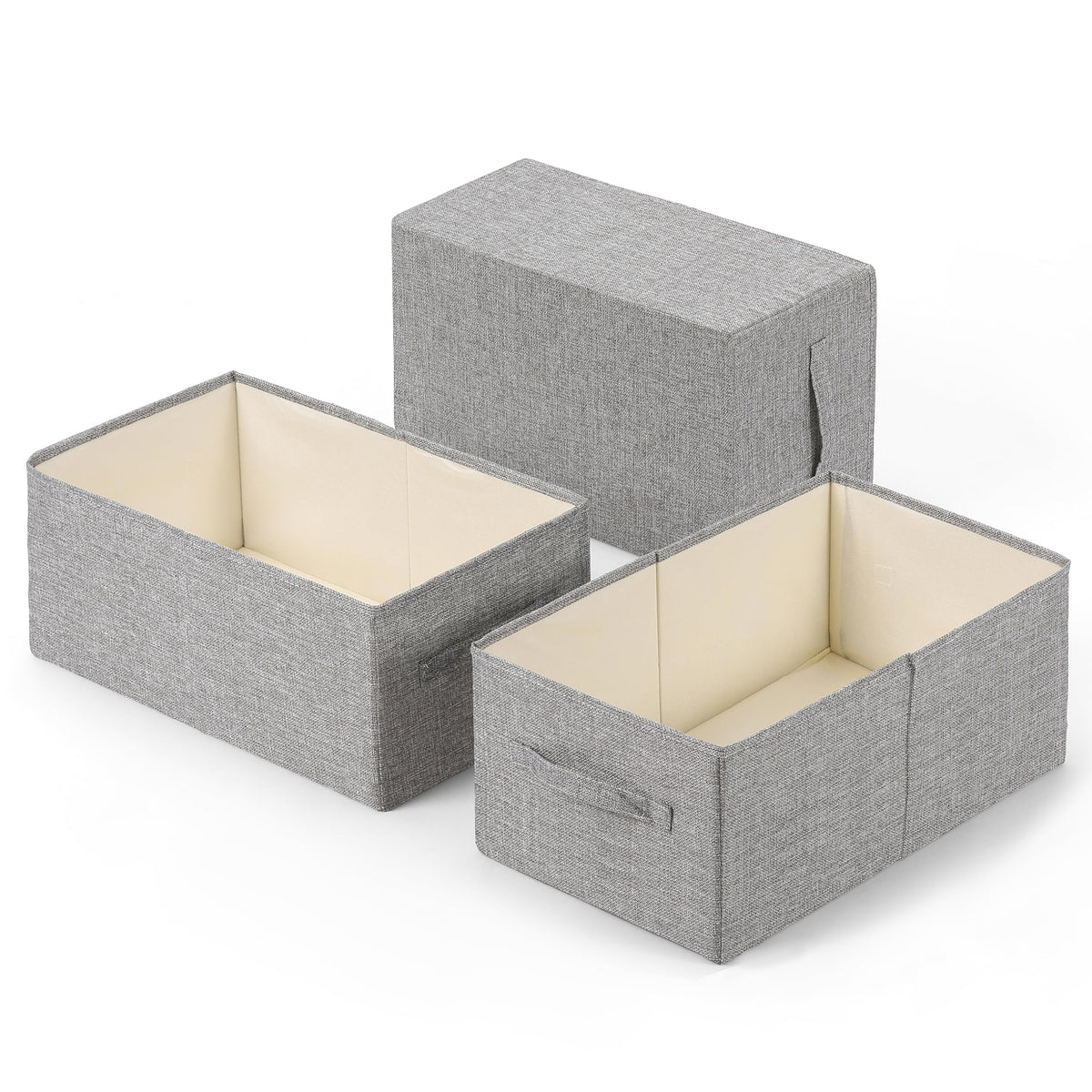 Linen Folding Storage Bins, 3 Pack Large Storage Baskets, Washable, Clothing Storage Bins with Handle, Closet Organizer for Storage Sweater,Sheets(dark grey, 18½"x11 x8½)