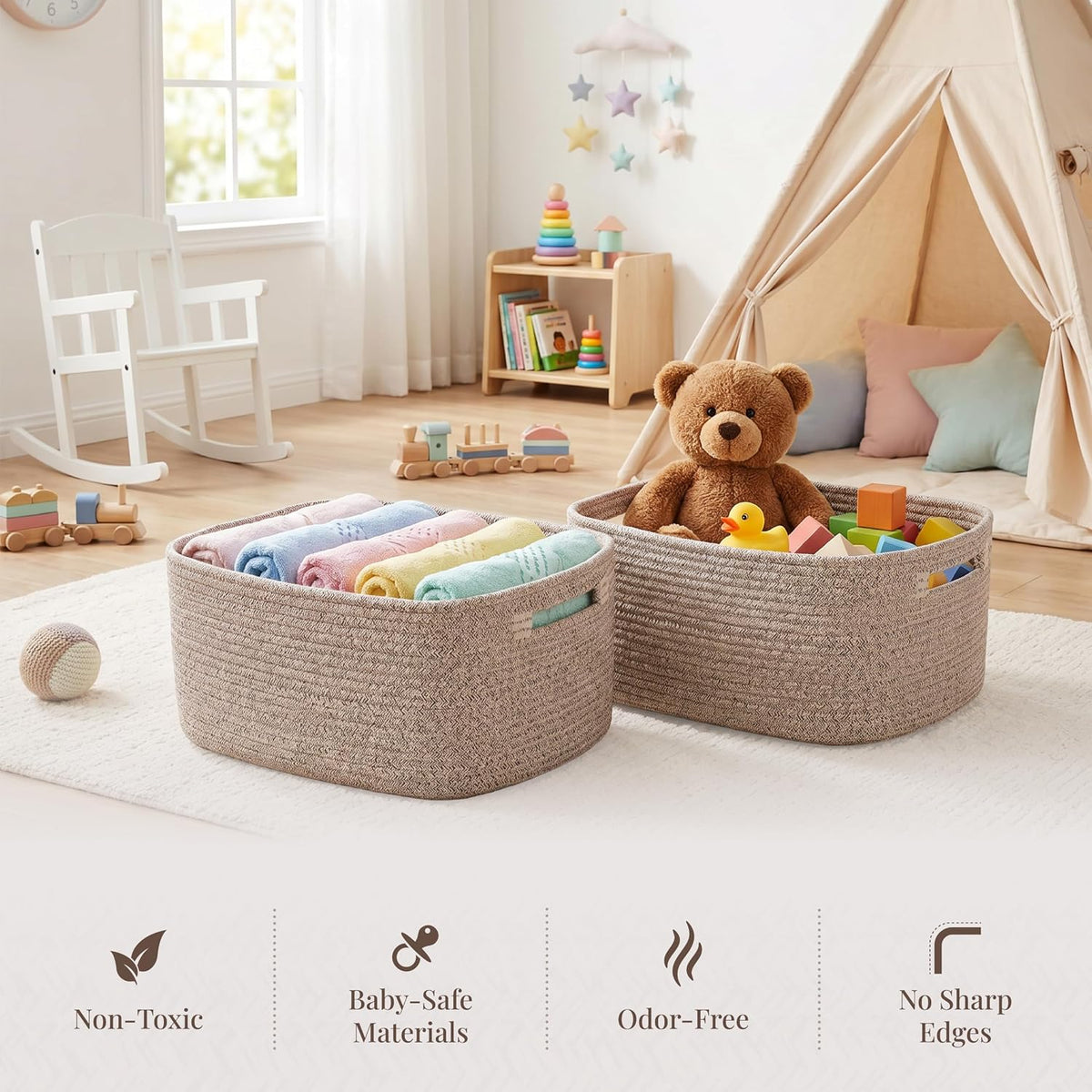 5 Pack Storage Baskets for Shelves, 17"x13"x7.5" & 7"x7"x3.5"