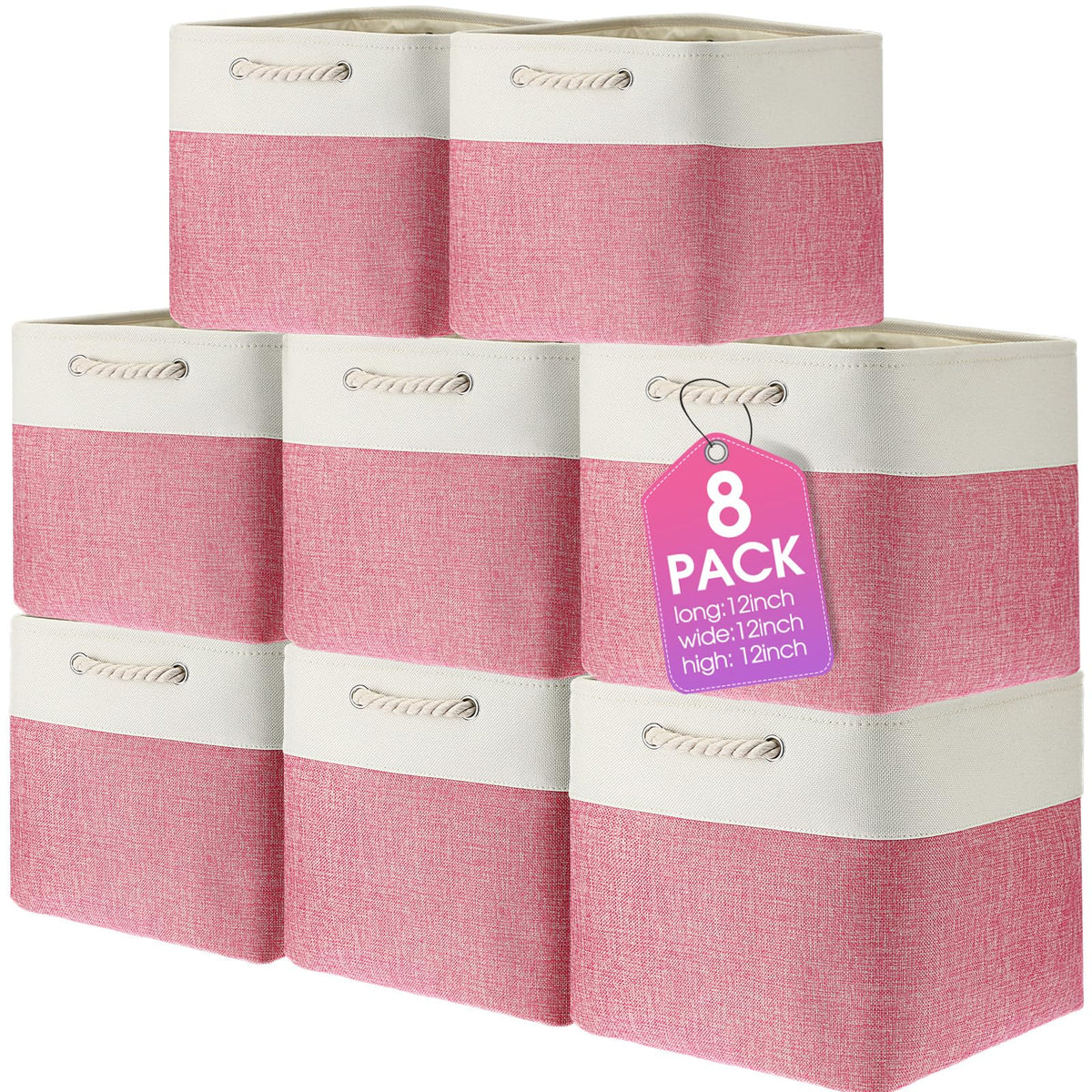 meekoo 8 Pack Fabric Storage Bins Baskets, 15 x 11 x 9.5 in, Gray White