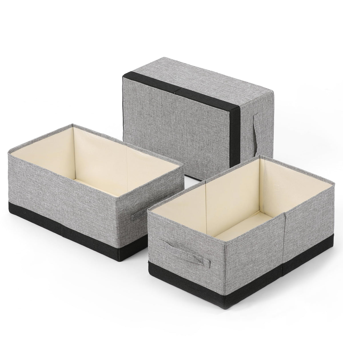 Linen Folding Storage Bins, 3 Pack Large Storage Baskets, Washable, Clothing Storage Bins with Handle, Closet Organizer for Storage Sweater,Sheets(dark grey, 18½"x11 x8½)