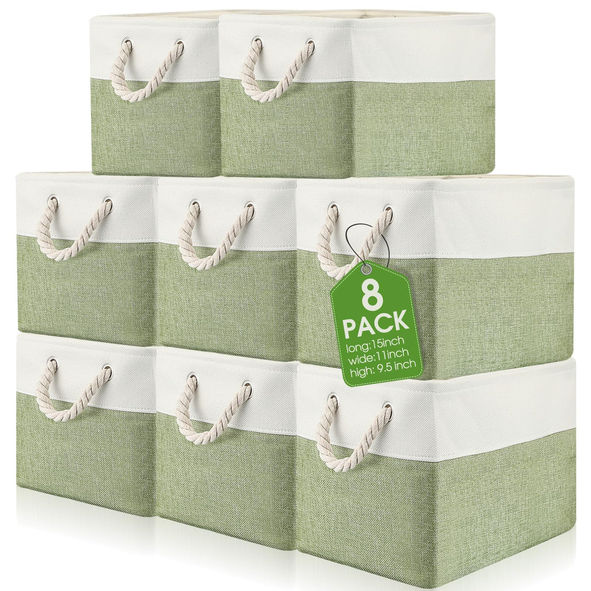 meekoo 8 Pack Fabric Storage Bins Baskets, 15 x 11 x 9.5 in, Gray White