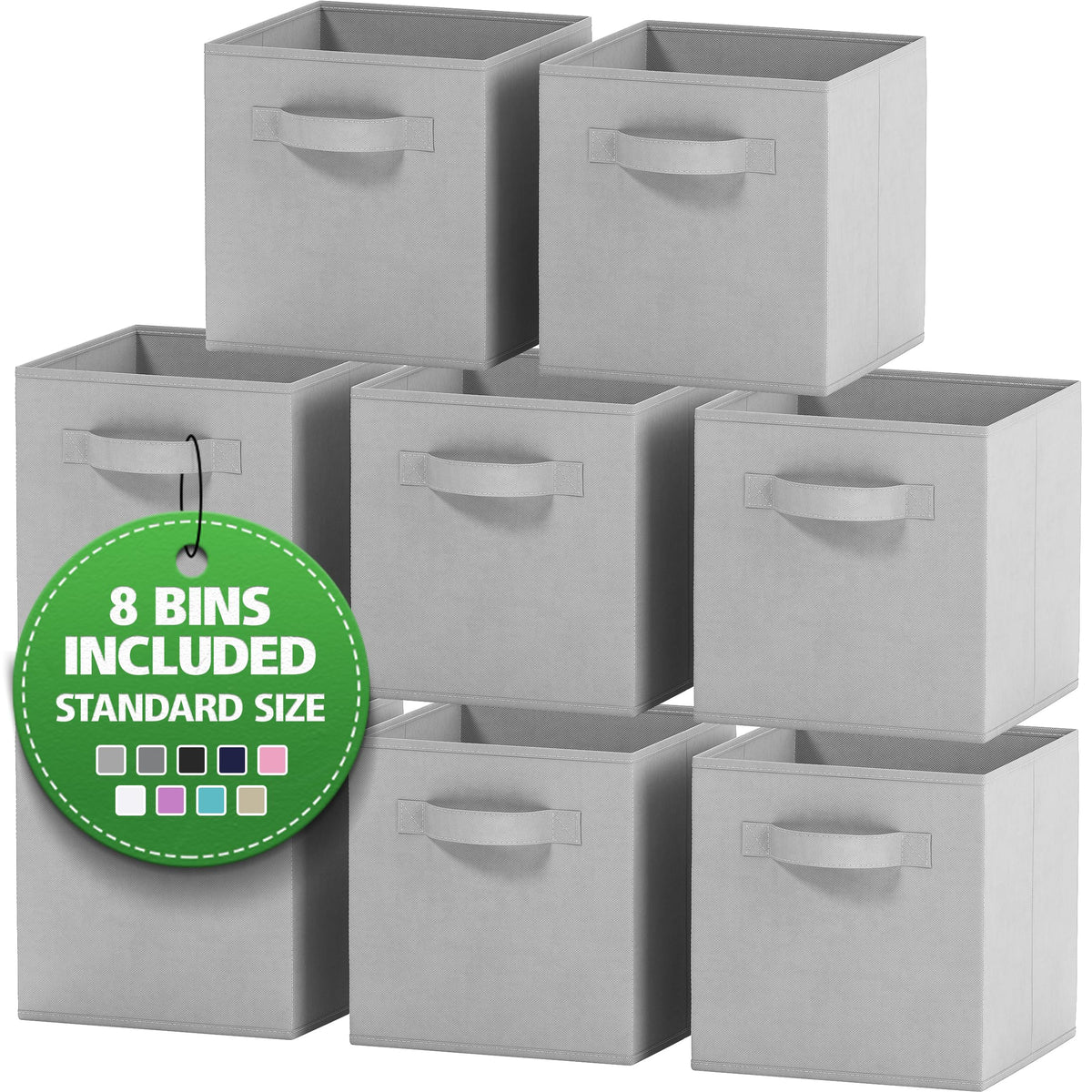 Storage Cubes Pack Of 8 - Standard Size Cube Storage Bin 10.5x10.5x11 With Dual Handles For Easy Carrying- Fabric Storage Bins Collapsible (Black)