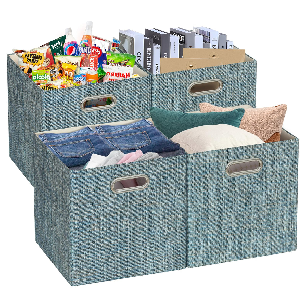 Posprica 3X Thicker Fabric Storage Cubes 13 inch Collapsible Storage Bins for Organization, Cubby Storage Baskets for Organizing Shelf Cabinet Bookcase Boxes, Set of 4, Coffee
