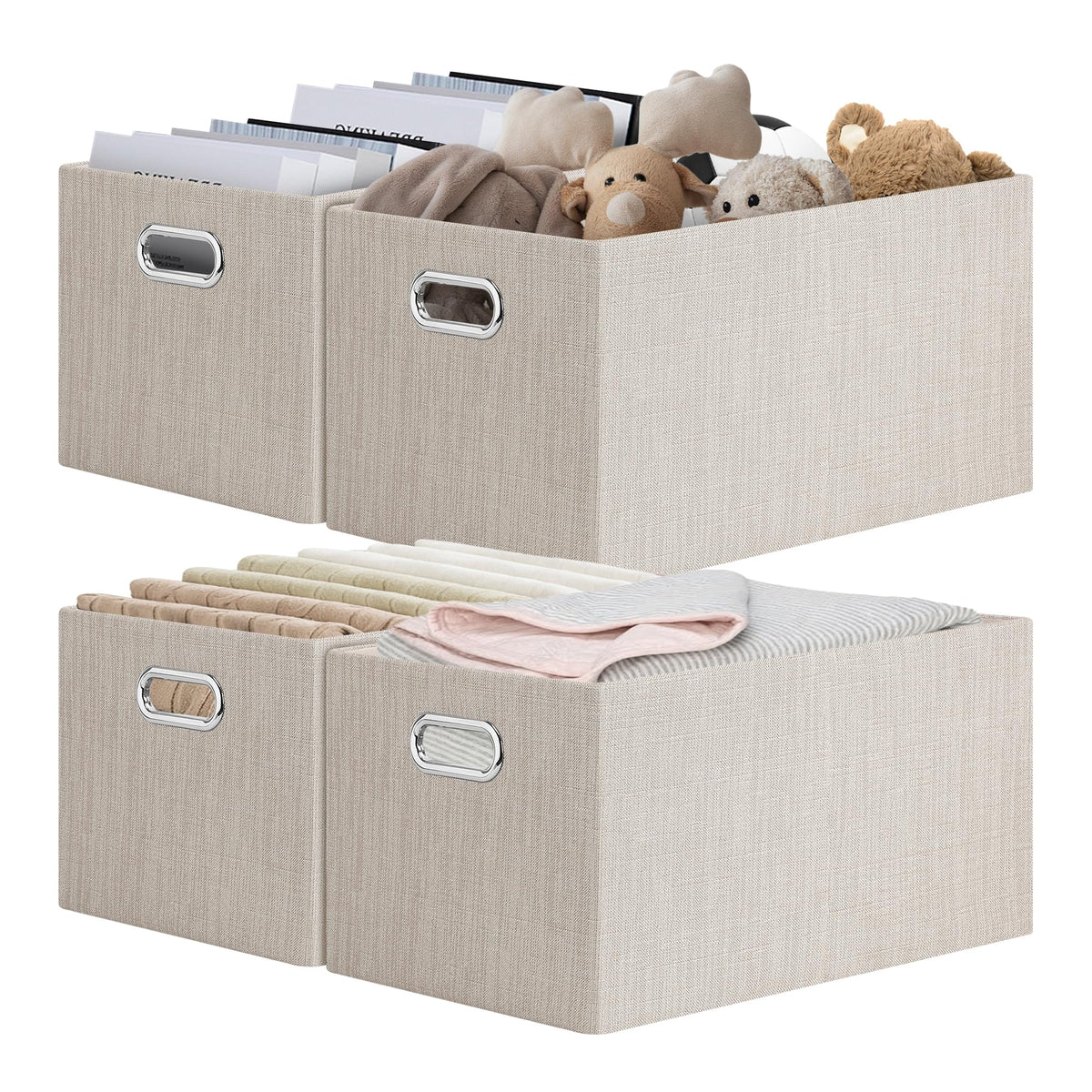 Posprica Closet Organizers and Storage, 4 Pack Large Linen Storage Bins, Decorative Shelf Storage Baskets for Organizing, Foldable Fabric Storage Box for Clothes, 15x10.5x8.25 Inch(Grey)