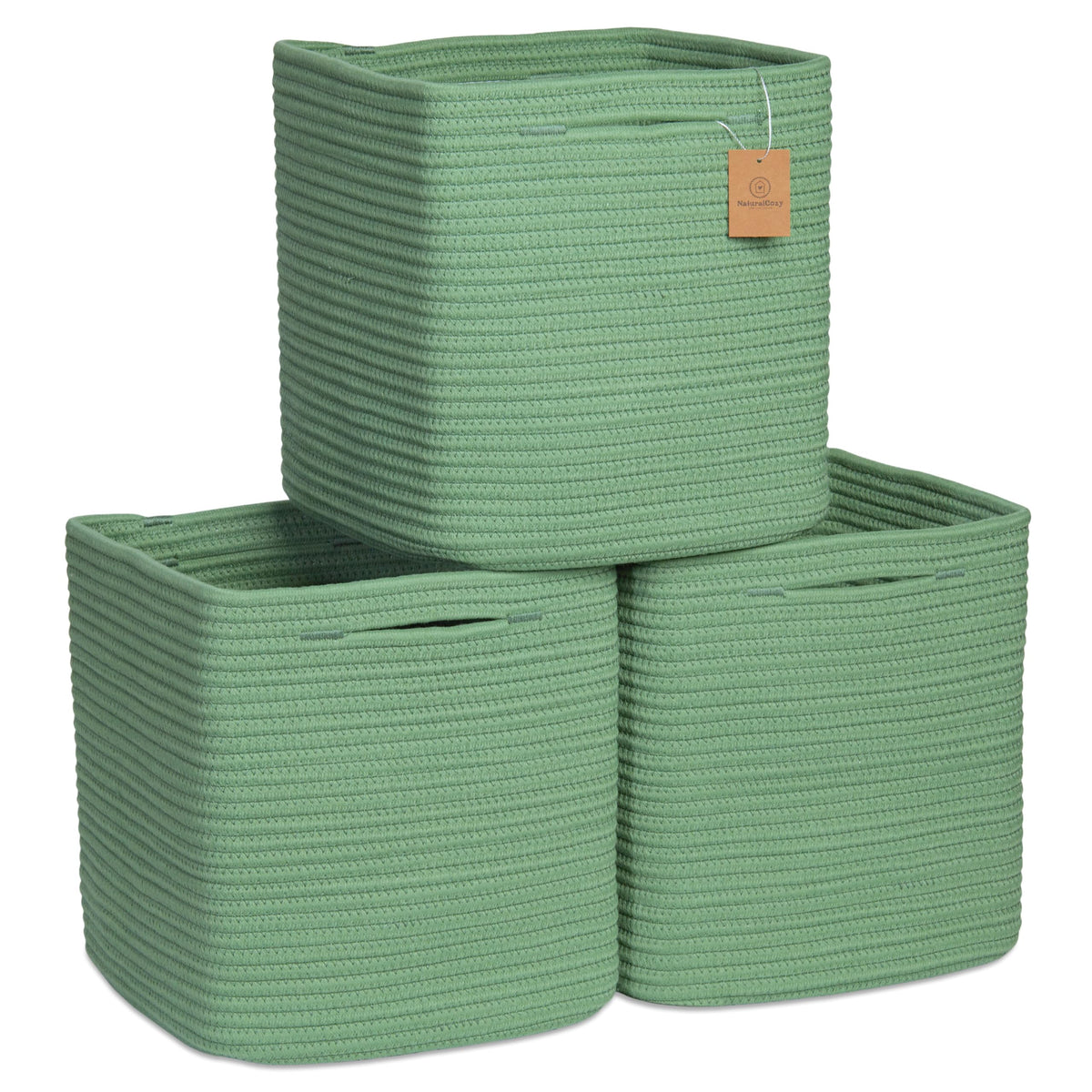 NaturalCozy Storage Cubes 11 Inch Cotton Rope Woven Baskets for Organizing, 3-Pack | Cube Bin Square Shelves Organizer, Classroom, Kids Toy Bins, Closet, Baby Nursery