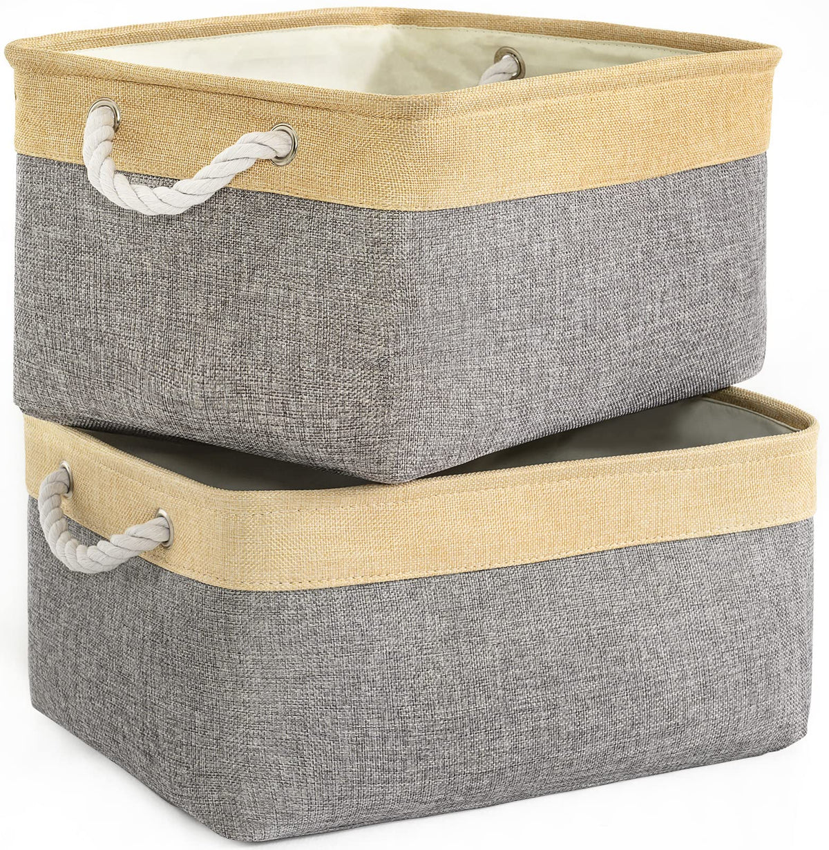 TheWarmHome Storage Basket for Organizing - Medium 3 Pack 14x10x7 inch Fabric Storage Cubes for Shelves with Rope, Collapsible Storage Bin for Organizer Closet Cloth Gift Toy (White & Jean Blue)
