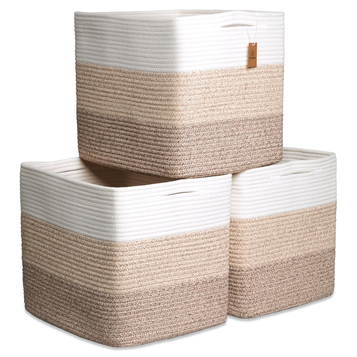 NaturalCozy 13x15x13 Kallax Storage Cubes Bins, 3 Pack | Cotton Rope Cube Storage Bin Woven Baskets for Organizing | Kallax Insert Storage Baskets for Shelves Organizer, Kids Toy, Closet Baby Nursery