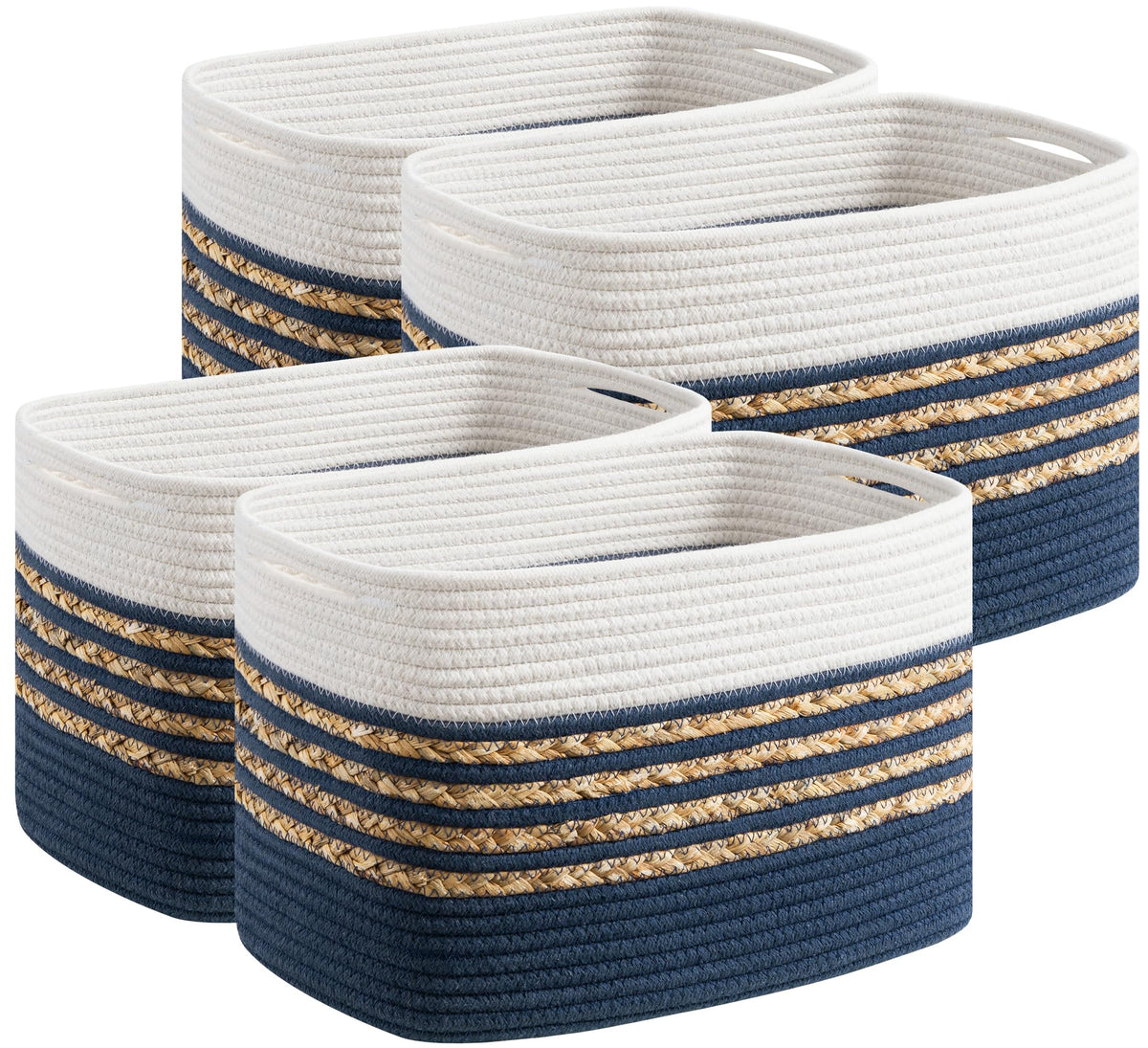 UBBCARE 4 Pack Baskets for Organizing, Woven Storage Baskets for Toys and Towel, Rectangle Cotton Rope Basket with Handles, 14''L x 8''W x9''H, Green