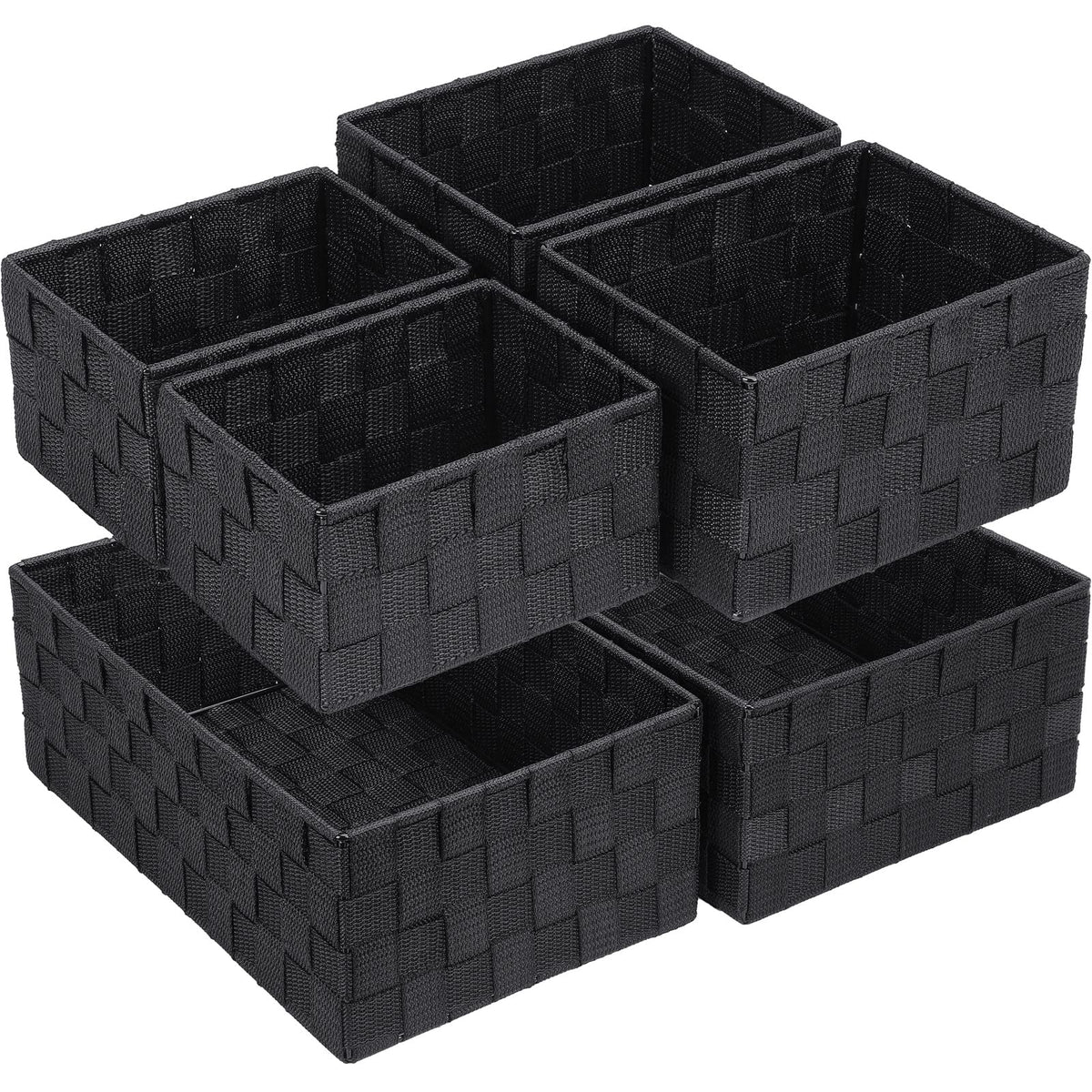 Posprica Small Black Baskets Cube Bin Container Tote,Woven Storage Baskets for Organizing Organizer Divider for Drawer, Closet, Shelf, Dresser, Set of 4
