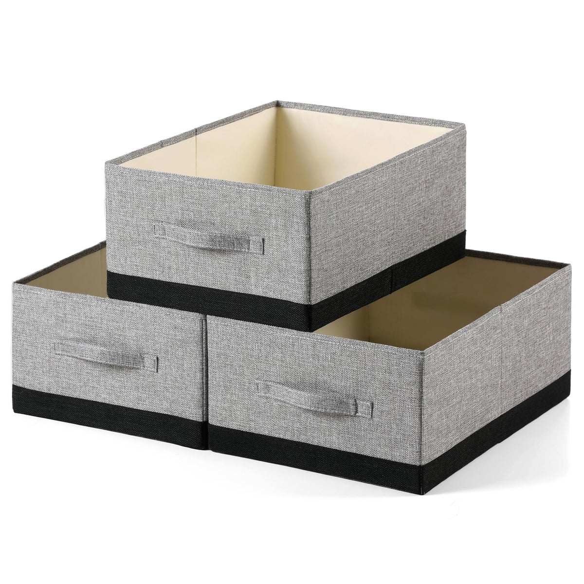 Linen Folding Storage Bins, 3 Pack Large Storage Baskets, Washable, Clothing Storage Bins with Handle, Closet Organizer for Storage Sweater,Sheets(dark grey, 18½"x11 x8½)