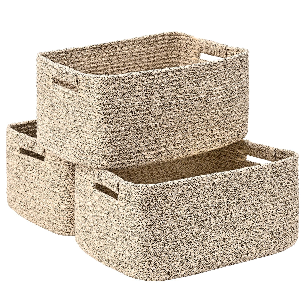 2 Pack Large Storage Basket for Organizing, 17.5"x13"x7" Woven Basket for Shelves, Closet Cube Storage Bins with Wrapped Handle, Cotton Rope Baskets for Kitchen, Clothes, Toys (Natural)