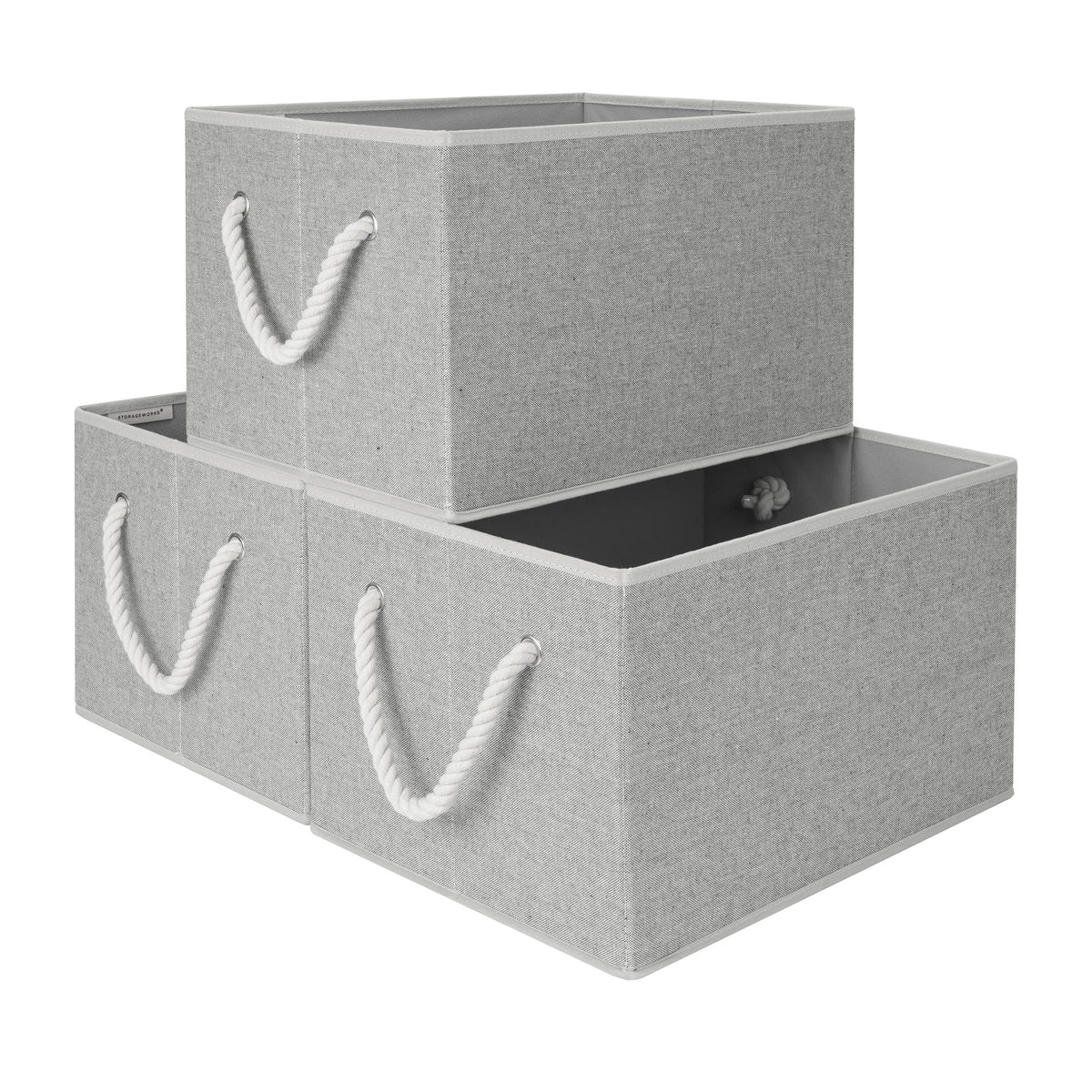 StorageWorks Shelf Organizer Bins, Beige Stripes, 3-Pack, Large