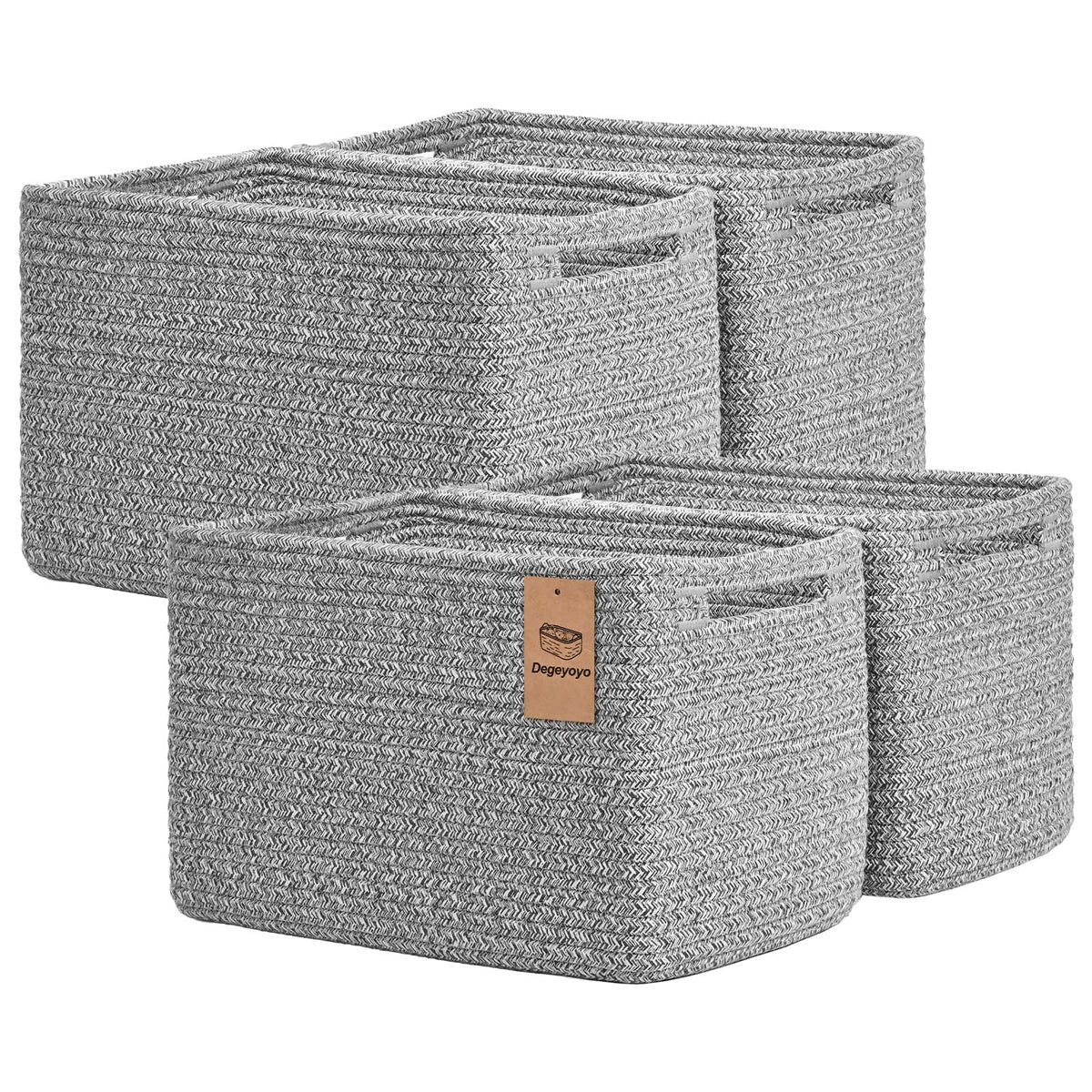 Storage Baskets for Organizing, 4 Pack Baskets for Shelves, Decorative Storage Bins for Shelves, Cotton Rope Storage Basket with Handles, Woven Basket for Storage, 13''Lx8.7''Wx7.9''H, White & Brown