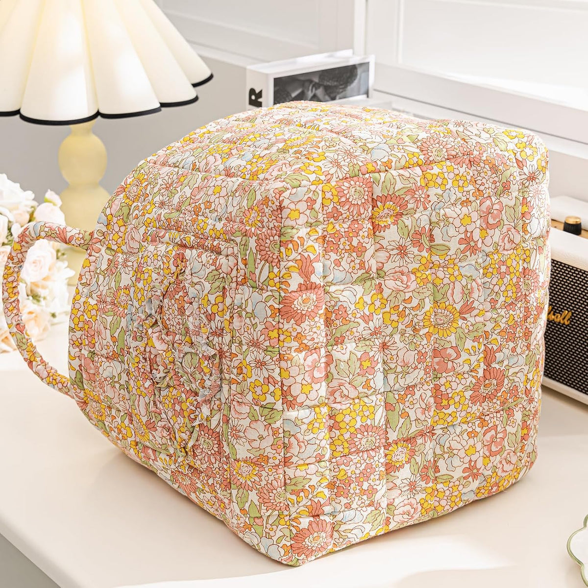 vctops Boho Fabric Quilted Storage Basket for Organizing, Basket Organizer Gift Baskets with Handles, Storage Bins for Toys, Books, Towels, and Clothes, Collapsible Fabric(Pattern F,13"x10.6"x10")