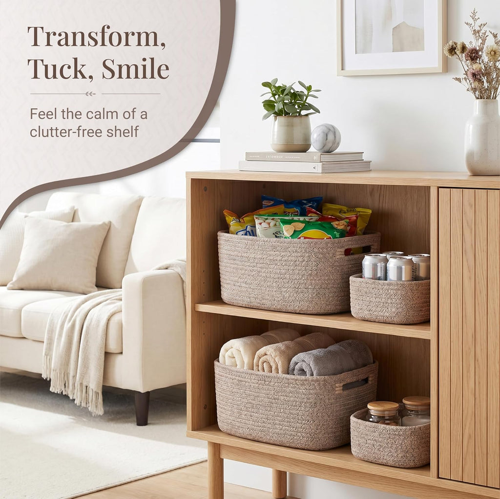 5 Pack Storage Baskets for Shelves, 17"x13"x7.5" & 7"x7"x3.5"