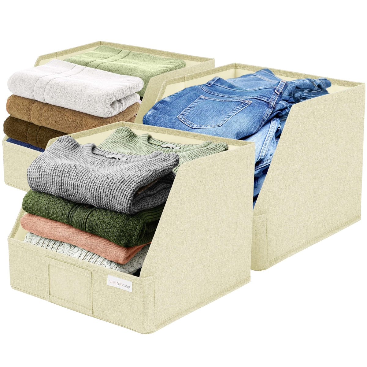 VIVIDECOR Open Front Trapezoid Closet Bins, Closet Storage Organizer for Shelves, Navy Blue